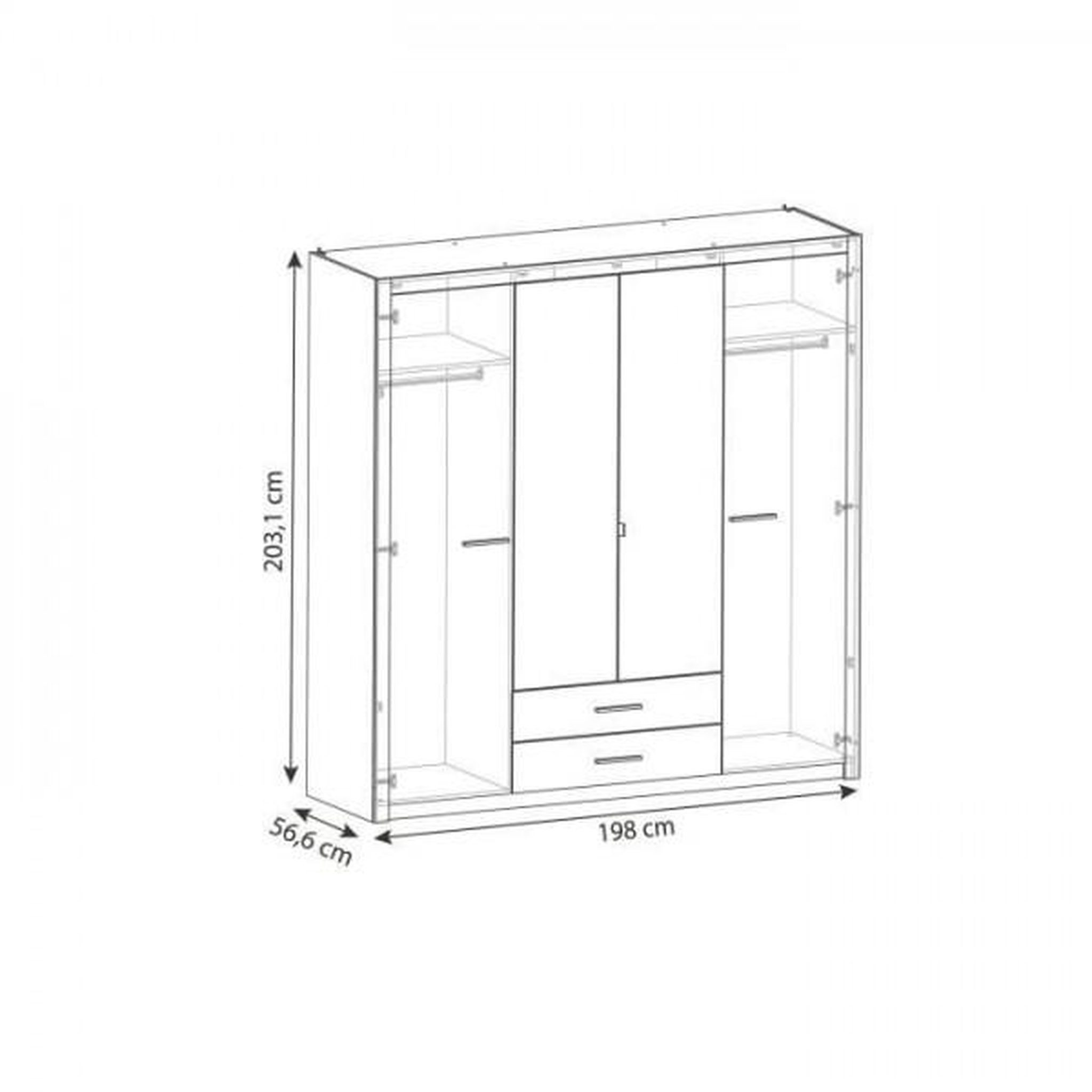 Voir la diapositive 6 : Demeyere Armoire - Décor Chene Kronberg - 4 portes et 2 tiroirs - Chambre - L 198 x H 203,1 x 56,6 cm - COLORADO