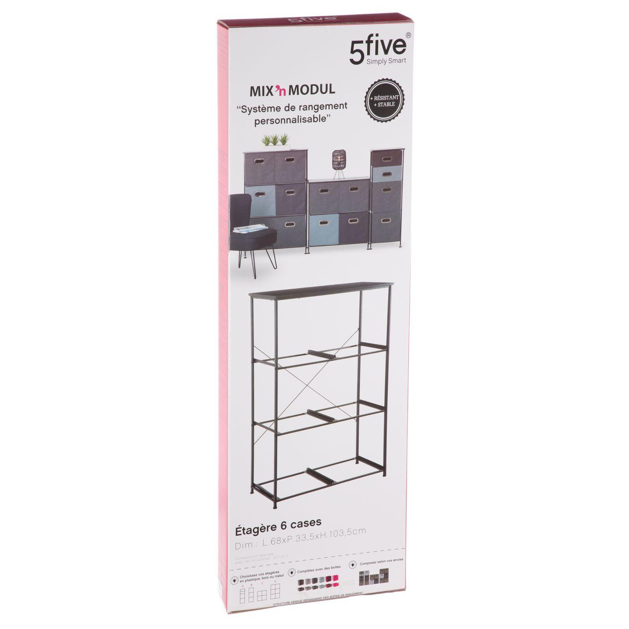 Voir la diapositive 3 : FIVE Etagère en métal mix n' modul - h. 104,5 - noir