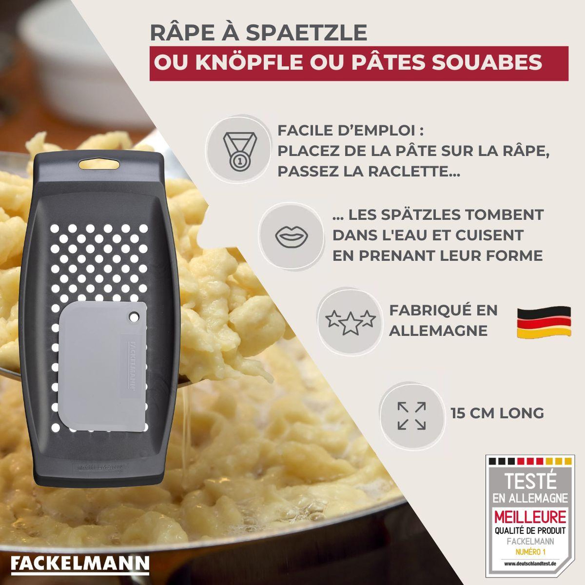 Voir la diapositive 3 : Fackelmann Râpe pour spaetzles 31 cm maison Fackelmann