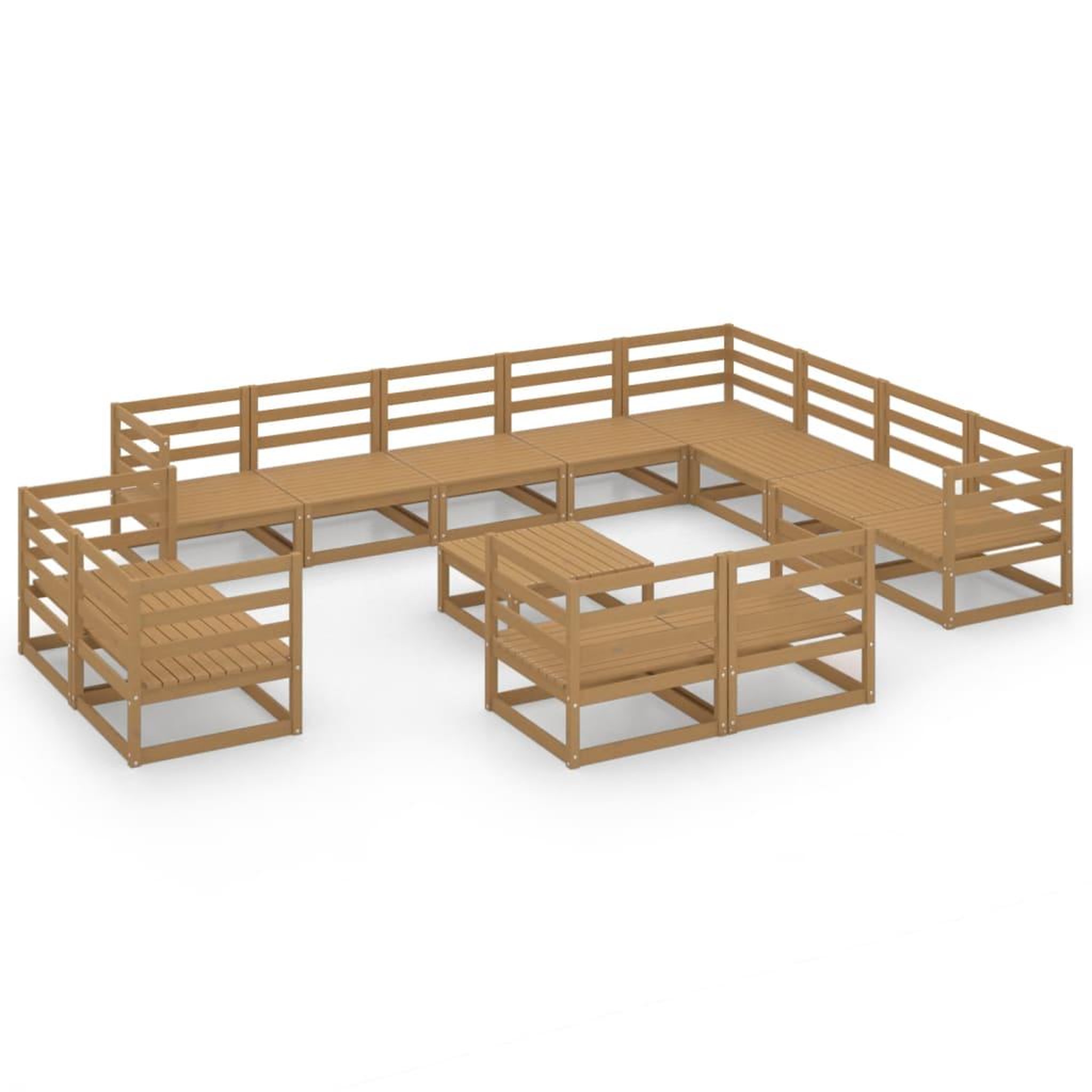 Voir la diapositive 2 : VIDAXL Salon de jardin 13 pcs marron miel bois de pin massif