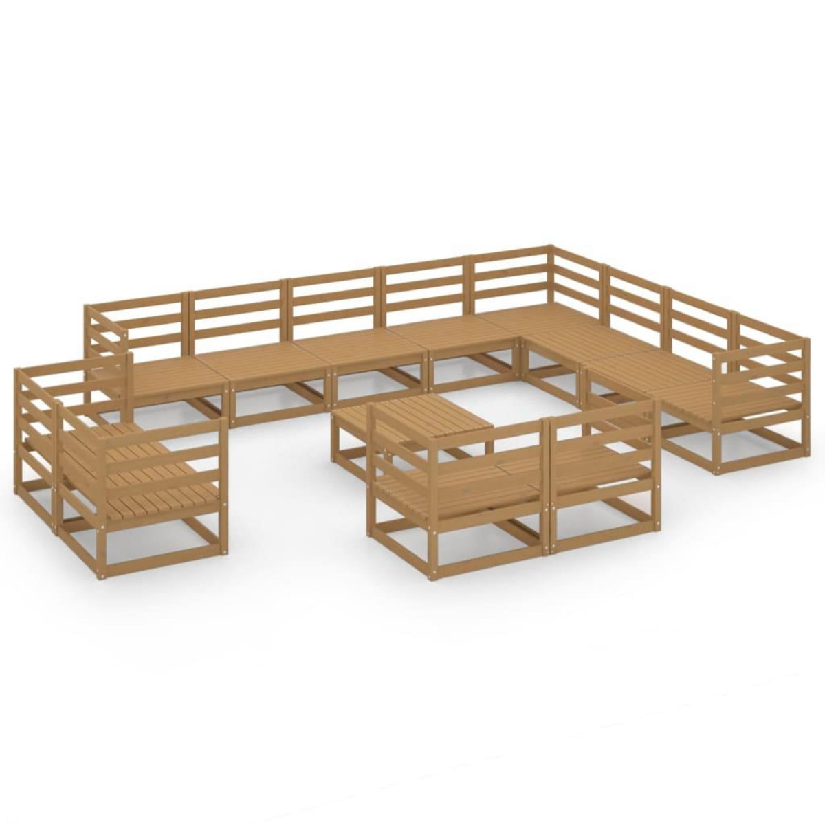 VIDAXL Salon de jardin 13 pcs marron miel bois de pin massif