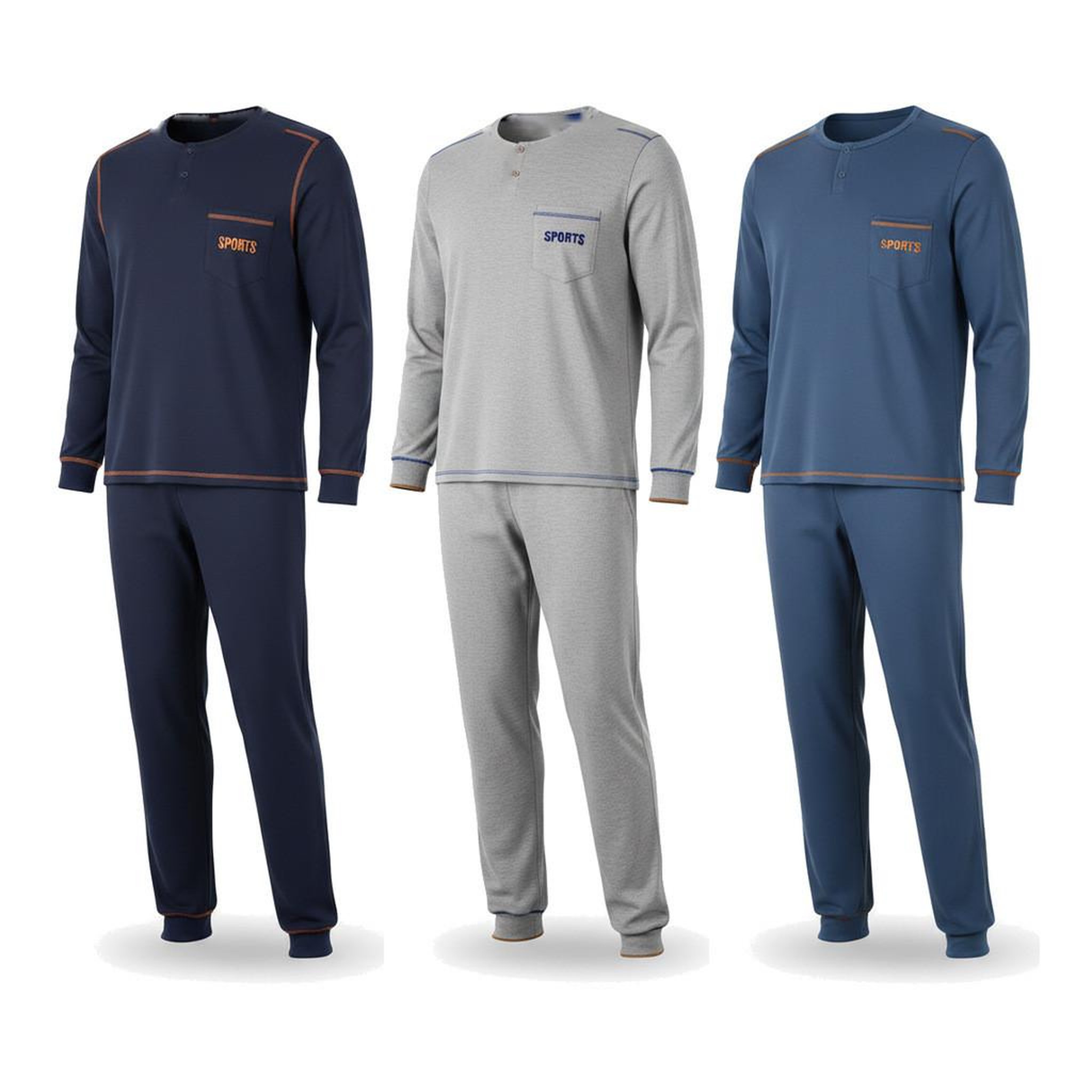 Voir la diapositive 1 : OZABI OZABI Pyjama Homme Long Pack de 3, Coton Doublé Polaire, Col Boutonné