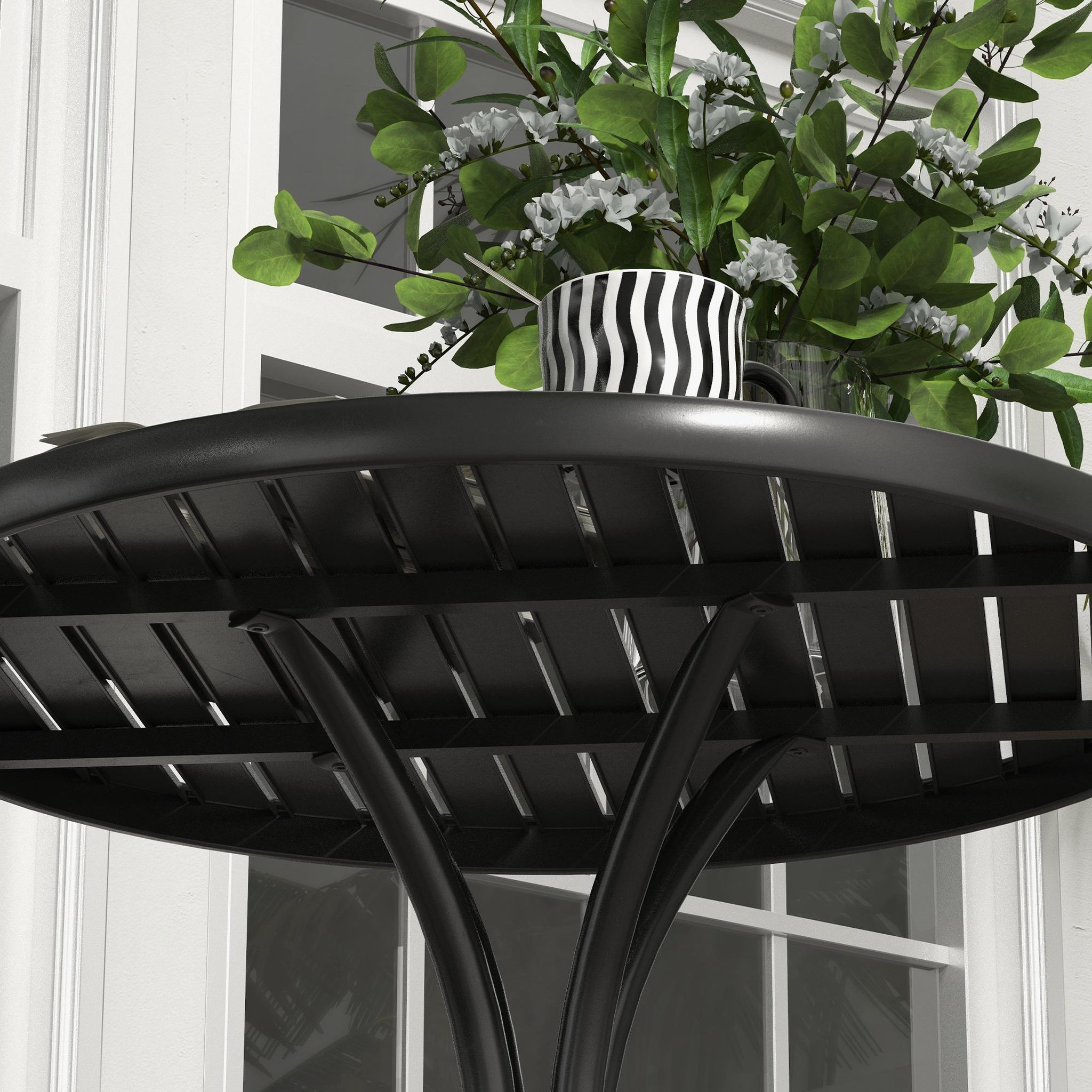 Voir la diapositive 6 : OUTSUNNY Table de jardin ronde Ø 66 cm acier plateau à lattes noir