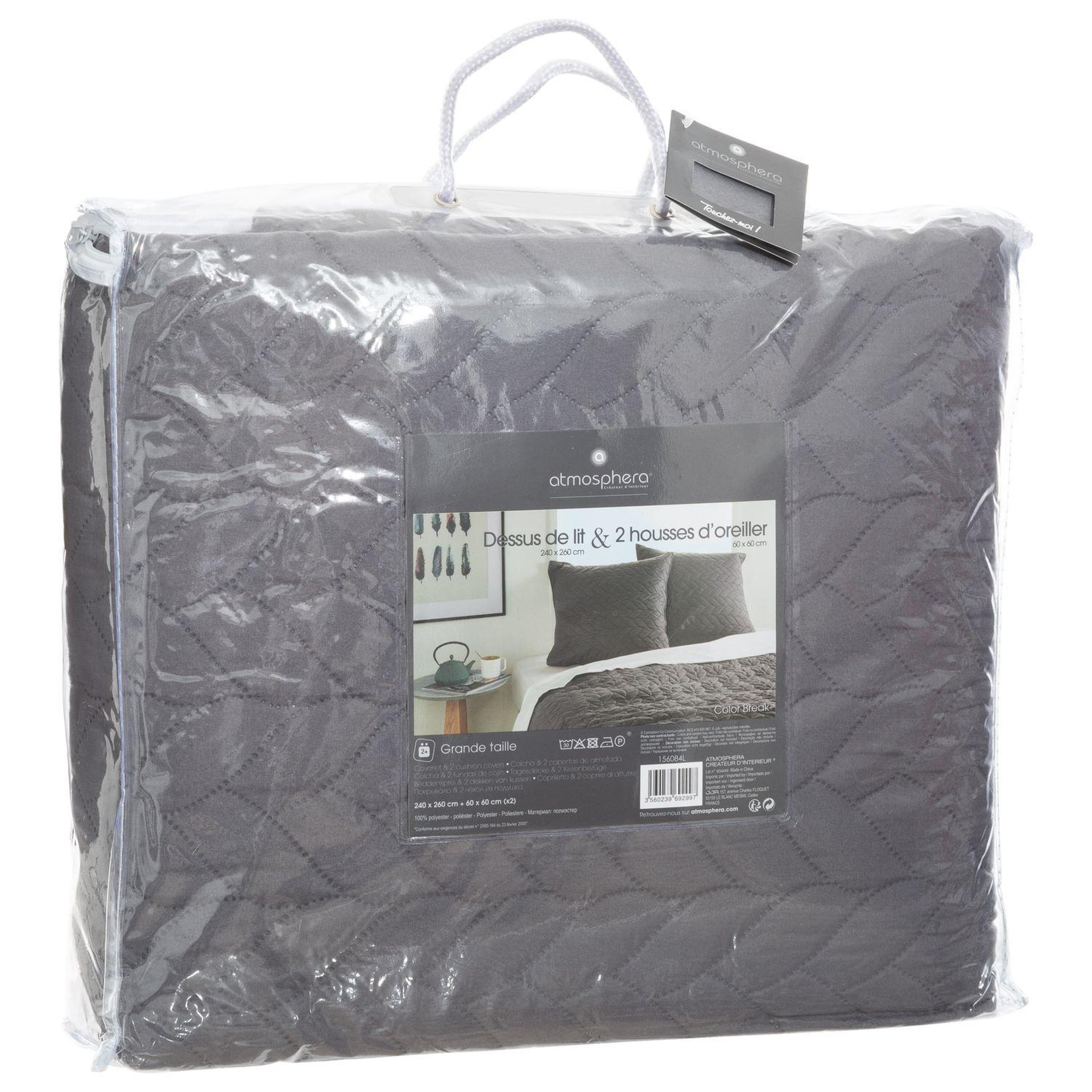 Voir la diapositive 1 : ATMOSPHERA Dessus de lit avec 2 taies d'oreillers tressés en polyester