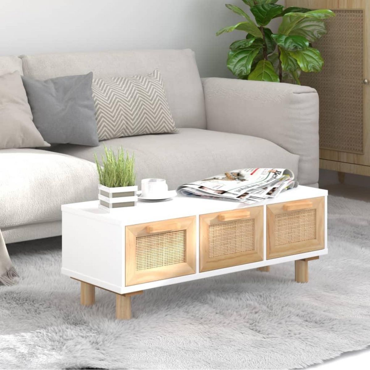 VIDAXL Table basse Blanc 80x40x30 cm Bois d'ingenierie et pin massif