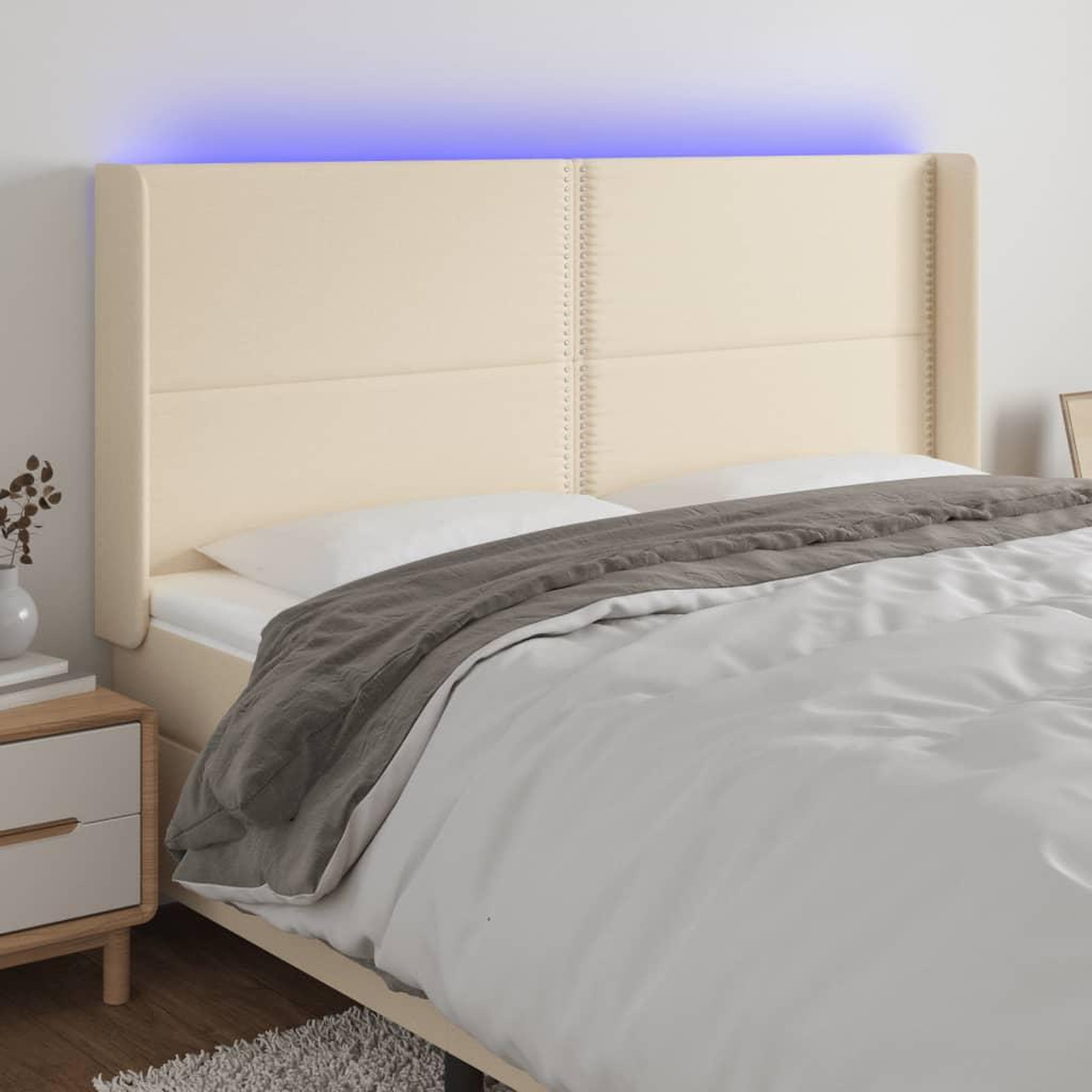 Voir la diapositive 1 : VIDAXL Tete de lit a LED Creme 163x16x118/128 cm Tissu