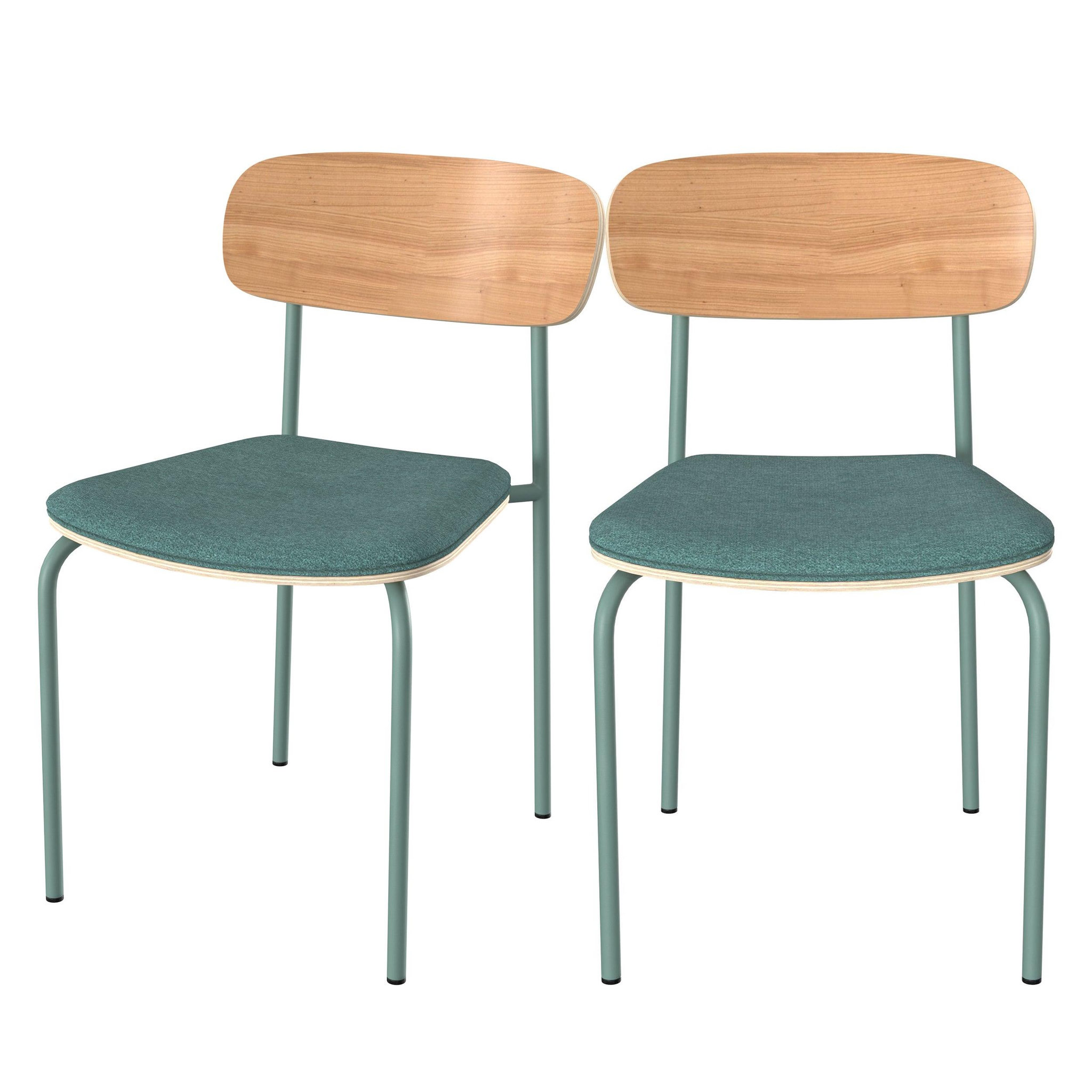 MAISON PAVANE Lot de 2 chaises en bois clair et tissu bleu canard-alba
