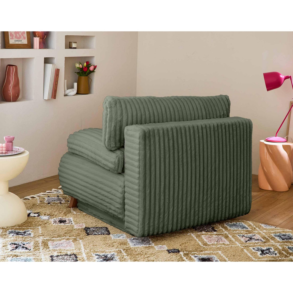 BEST MOBILIER Cristal - fauteuil - convertible avec coffre - en fausse fourrure côtelée