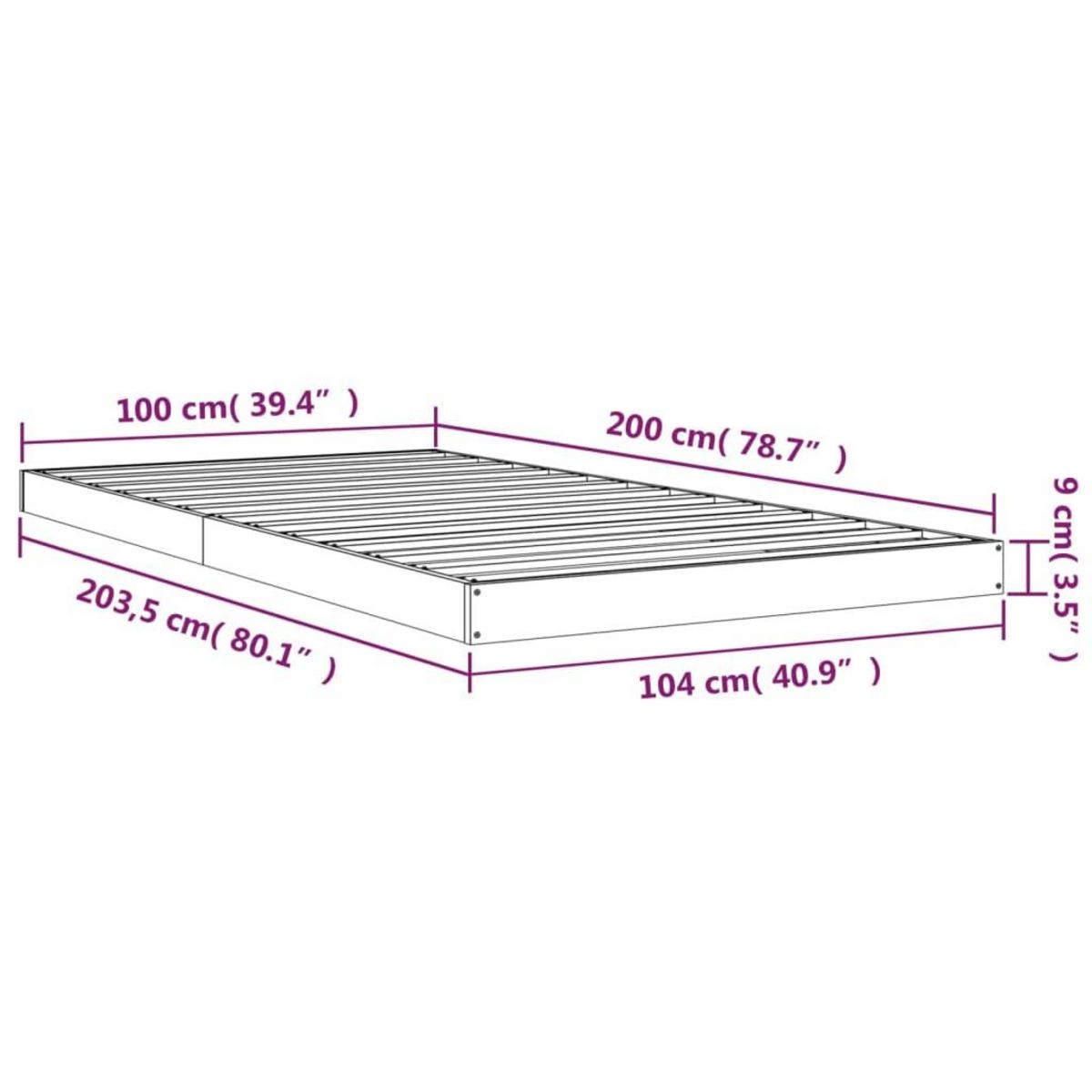 VIDAXL Cadre de lit sans matelas noir 100x200 cm bois massif de pin