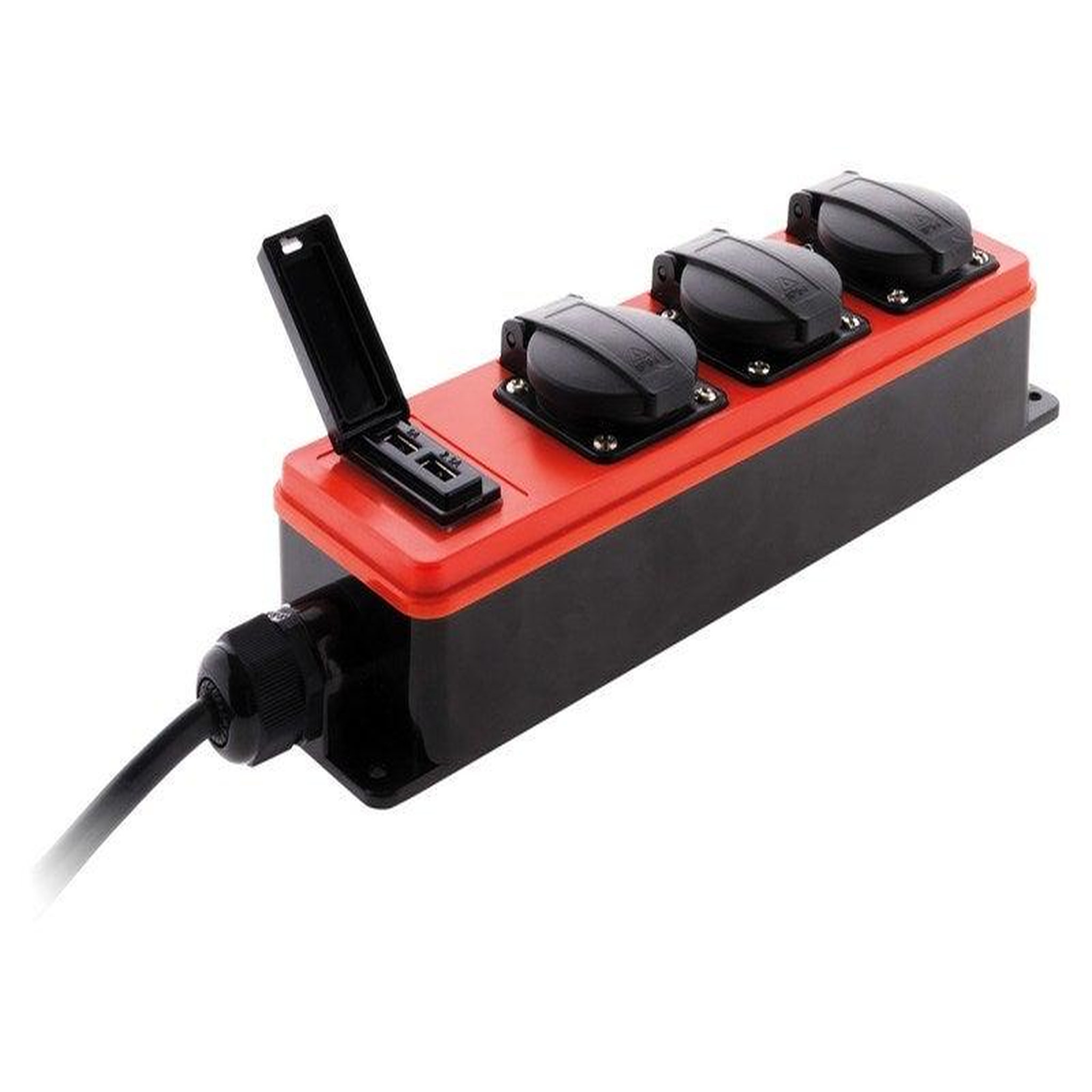 ZENITECH Multiprise Filaire Étanche, 3 Prises + 2 Usb, Rouge