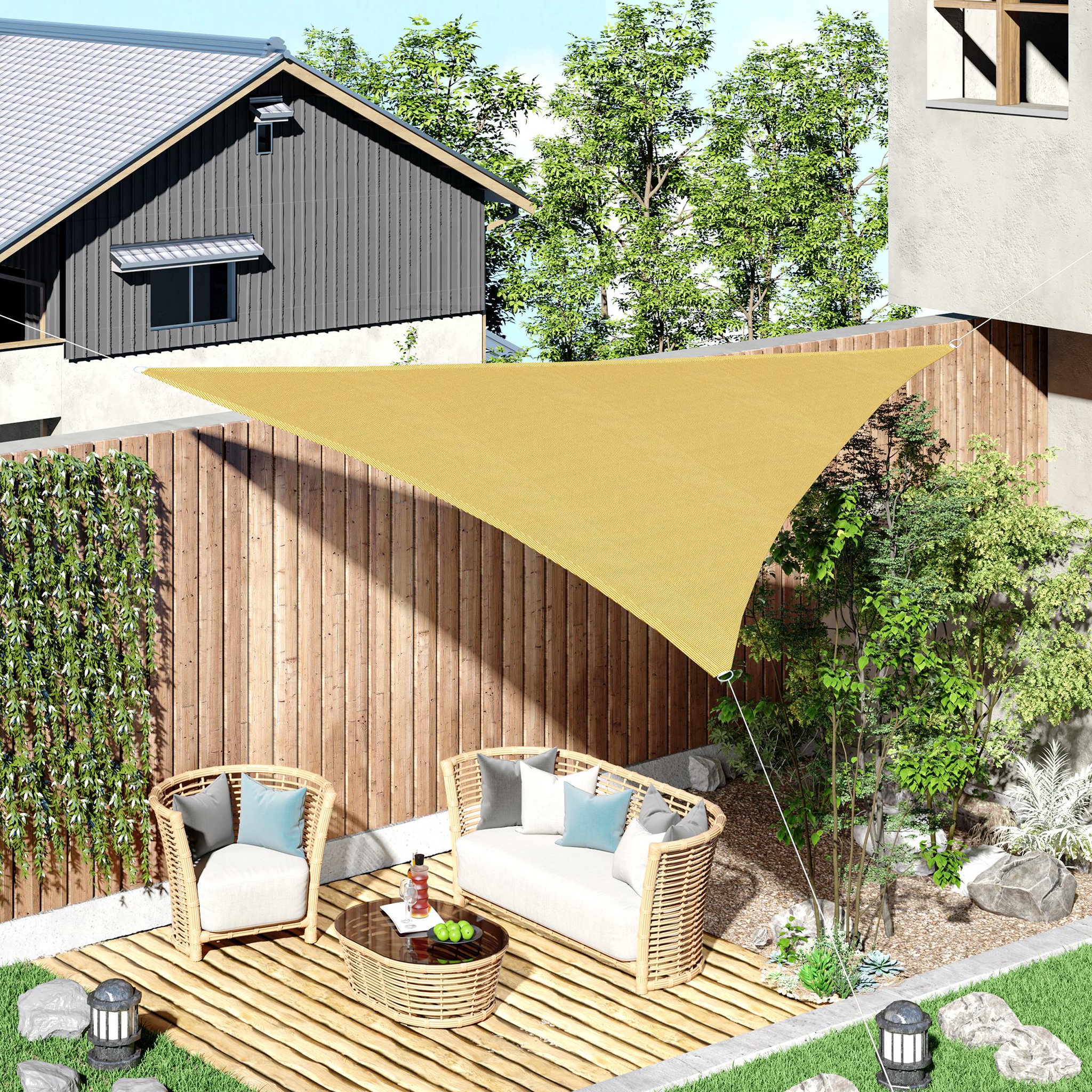 Voir la diapositive 2 : OUTSUNNY Voile d'ombrage triangulaire grande taille 5 x 5 x 5 m polyéthylène haute densité résistant aux UV sable