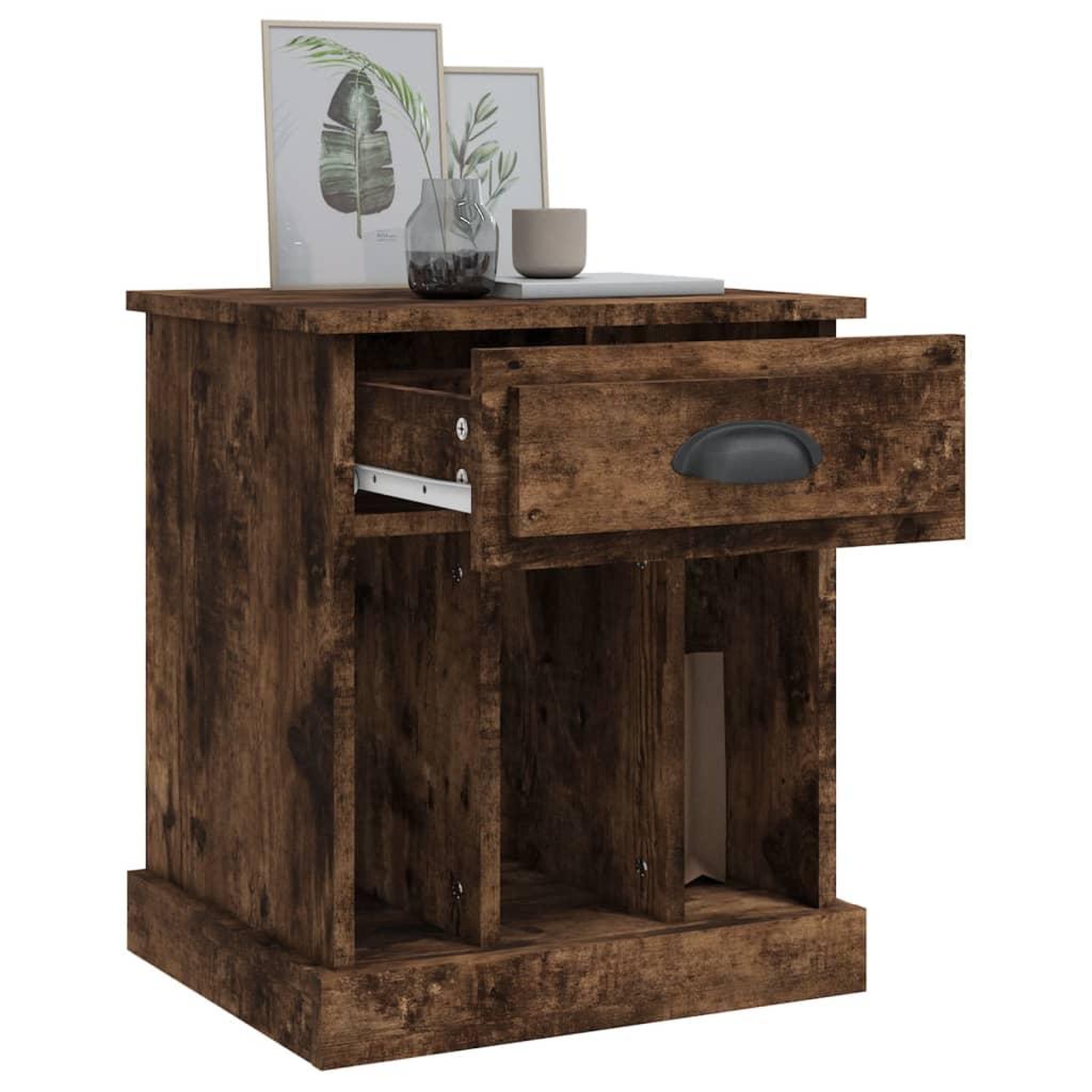 Voir la diapositive 5 : VIDAXL Table de chevet chene fume 43x36x50 cm