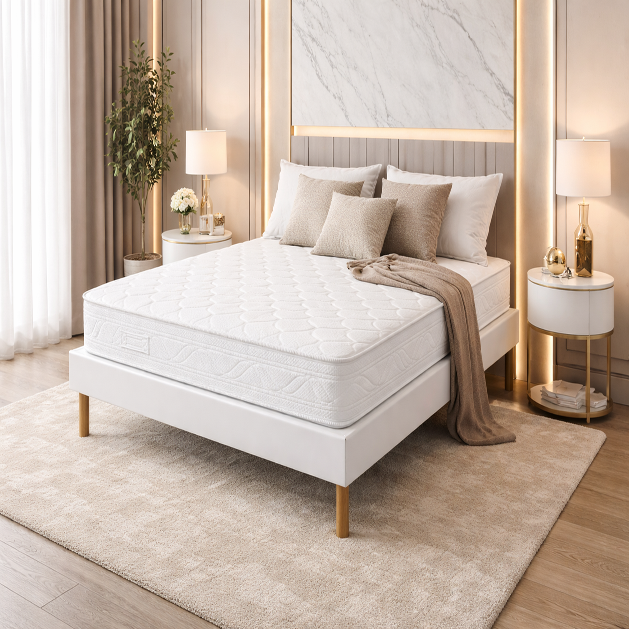 Voir la diapositive 1 : KING OF DREAMS Ensemble Sommier Tapissier et Matelas Mousse Polyuréthane