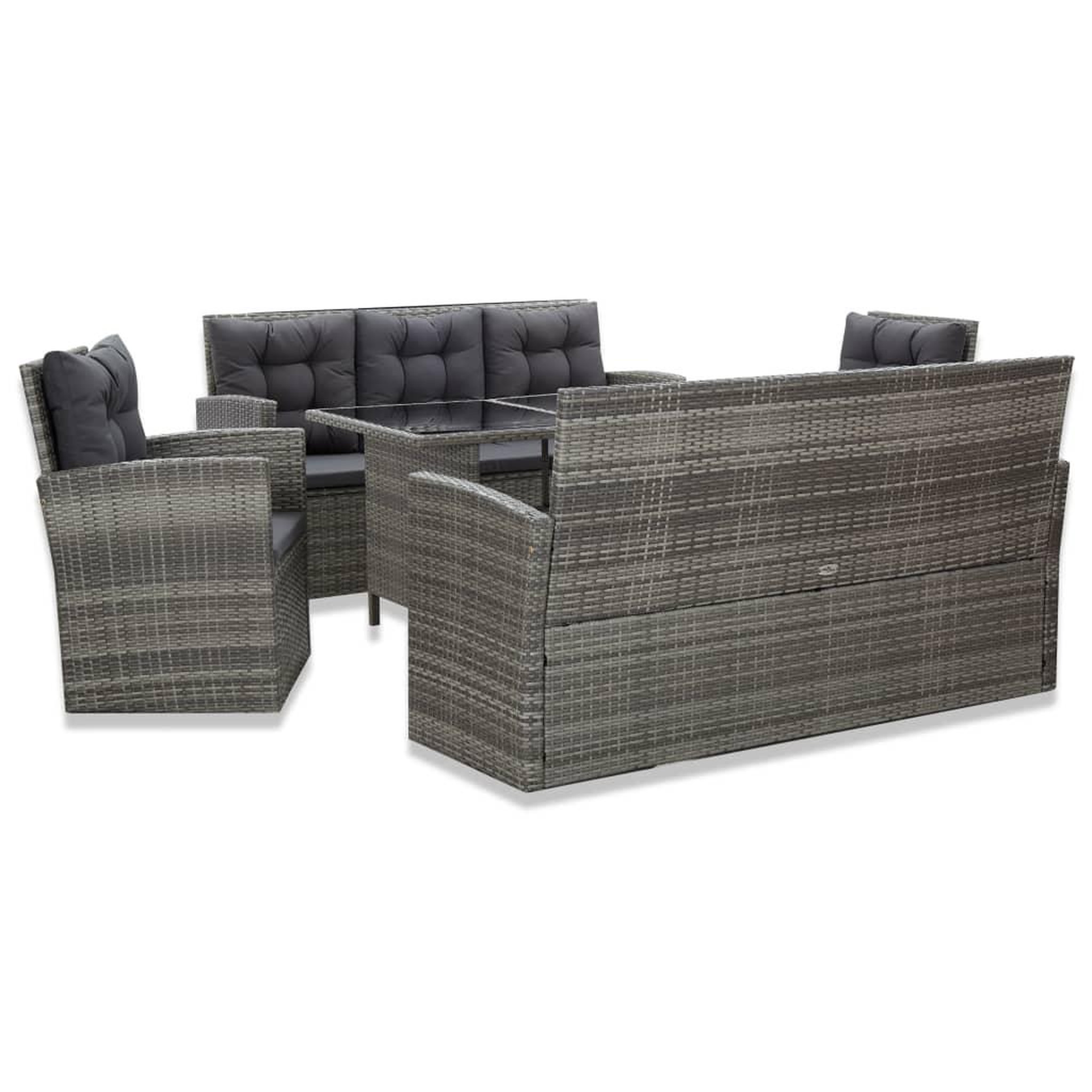 VIDAXL Ensemble a manger d'exterieur 5pcs coussins resine tressee gris