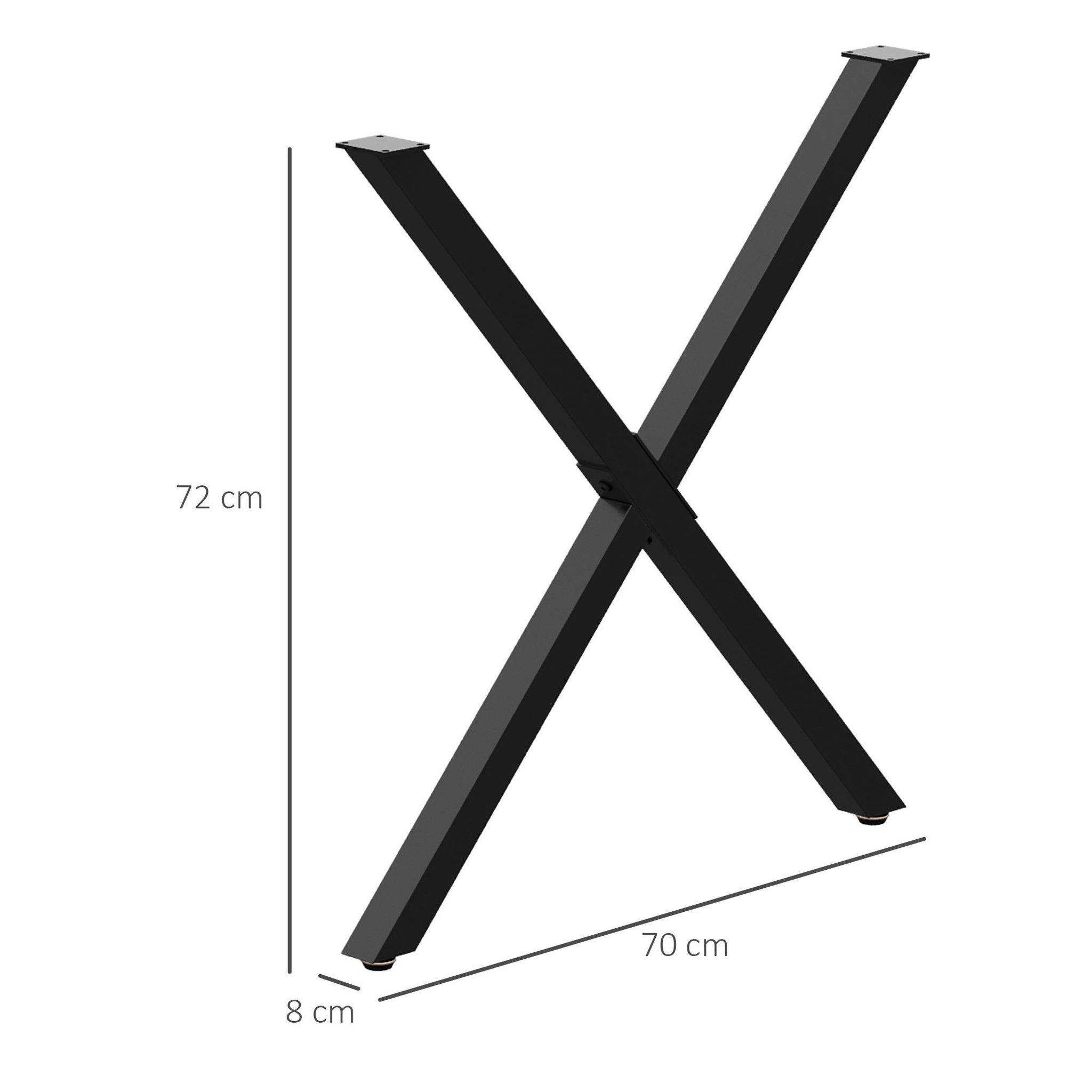 Voir la diapositive 3 : HOMCOM Lot de 2 pieds de table design industriel en croix - piètement antidérapant - dim. 70L x 8l x 72H cm - acier époxy noir