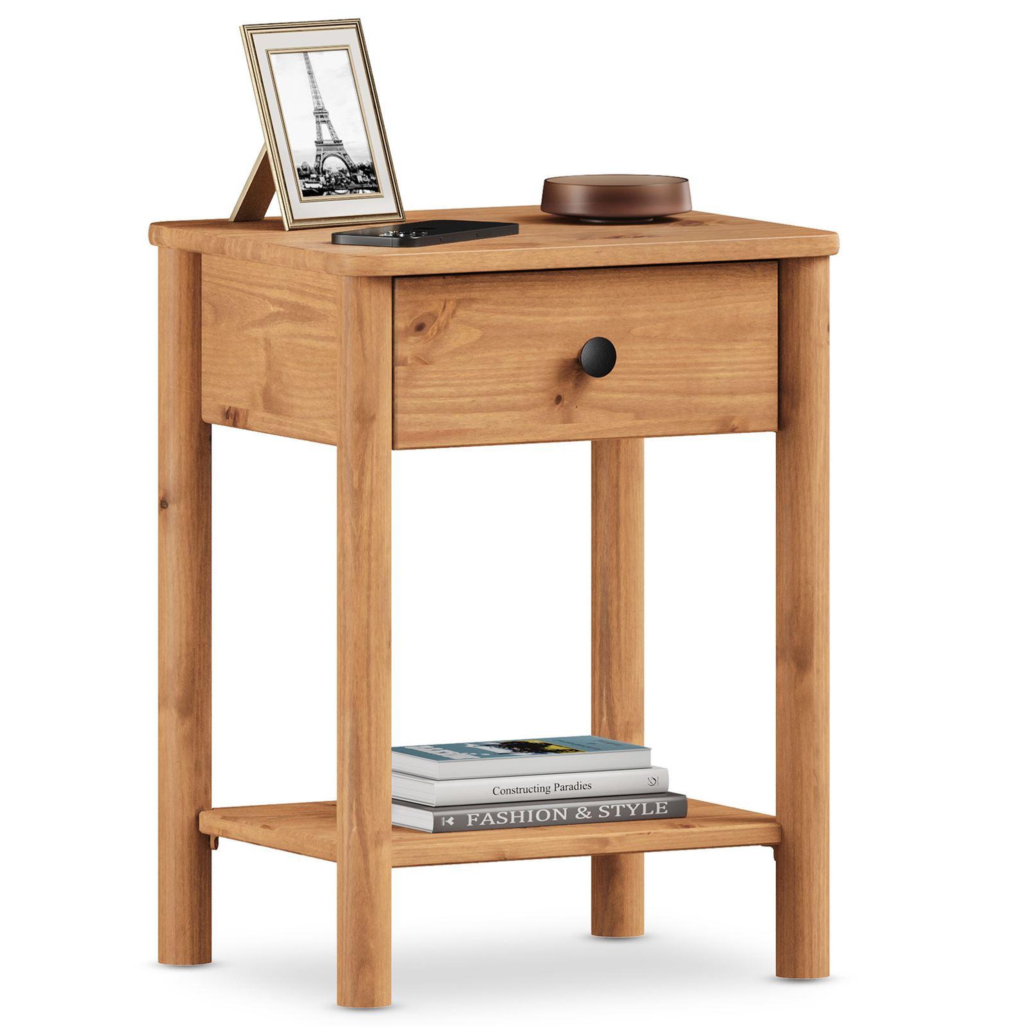 Voir la diapositive 1 : IDIMEX Table de chevet apoana avec tiroir en bois massif