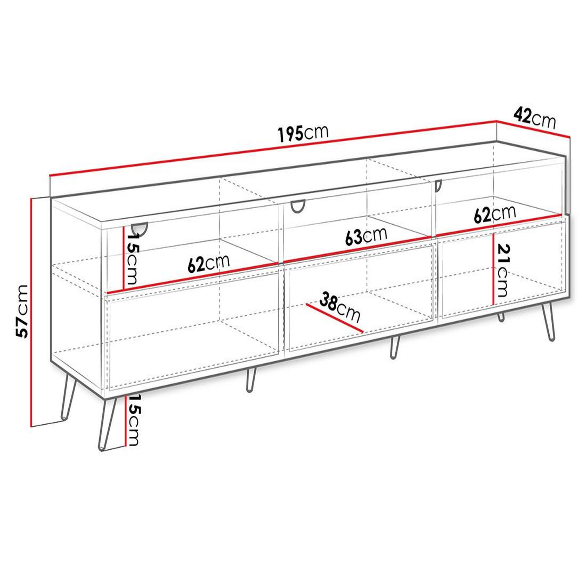 Voir la diapositive 4 : BEST MOBILIER Sorolla - meuble tv - 3 tiroirs et 3 niches - 195 cm