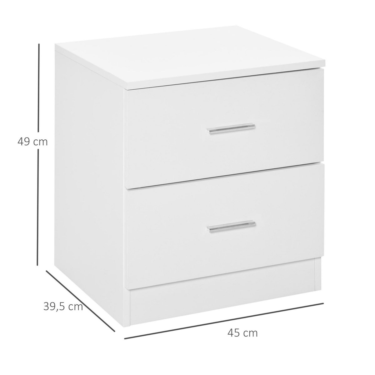 HOMCOM Chevet table de nuit style contemporain 2 tiroirs poignées alu blanc