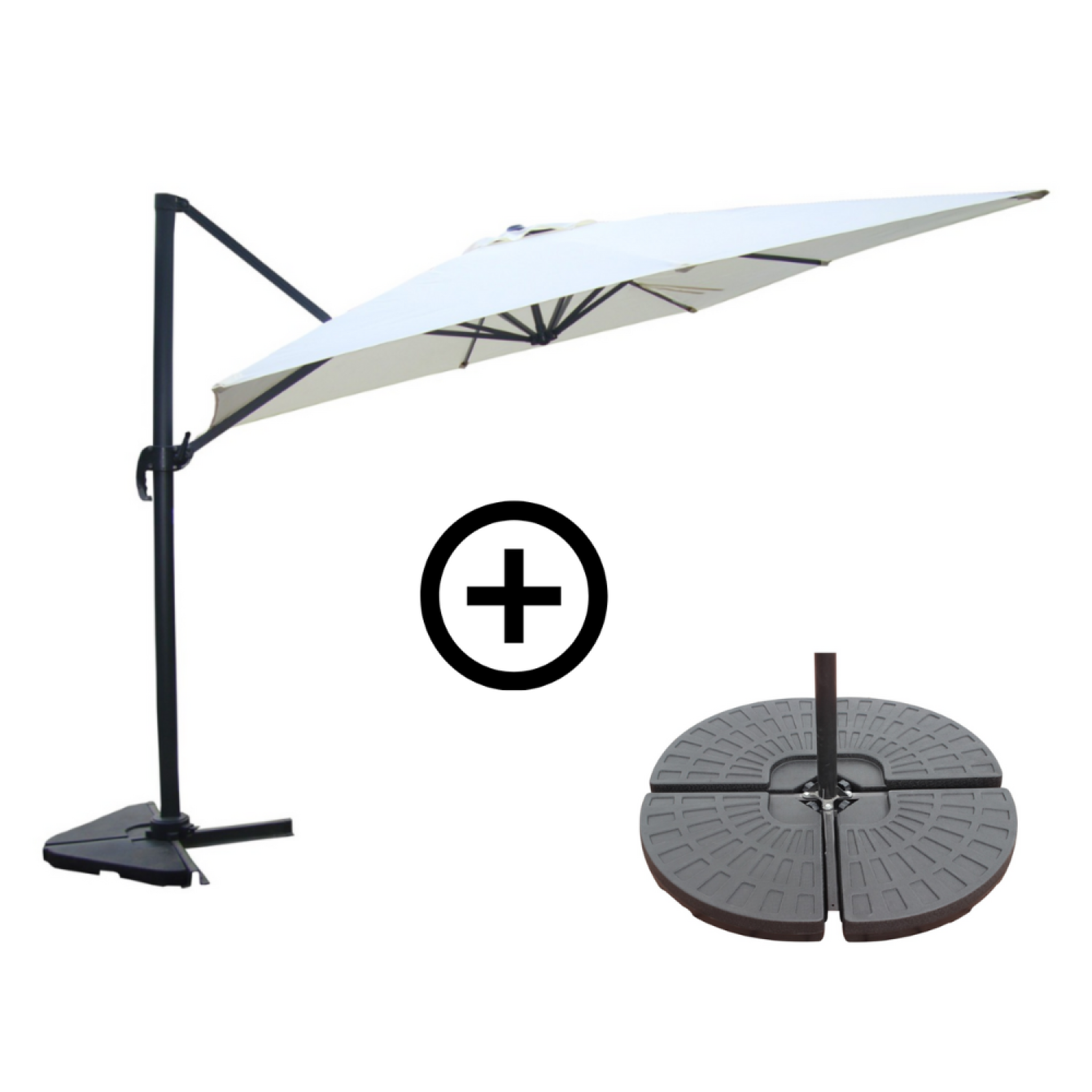 CONCEPT USINE Ensemble parasol écru 3x4m et 4 dalles à lester CESARE