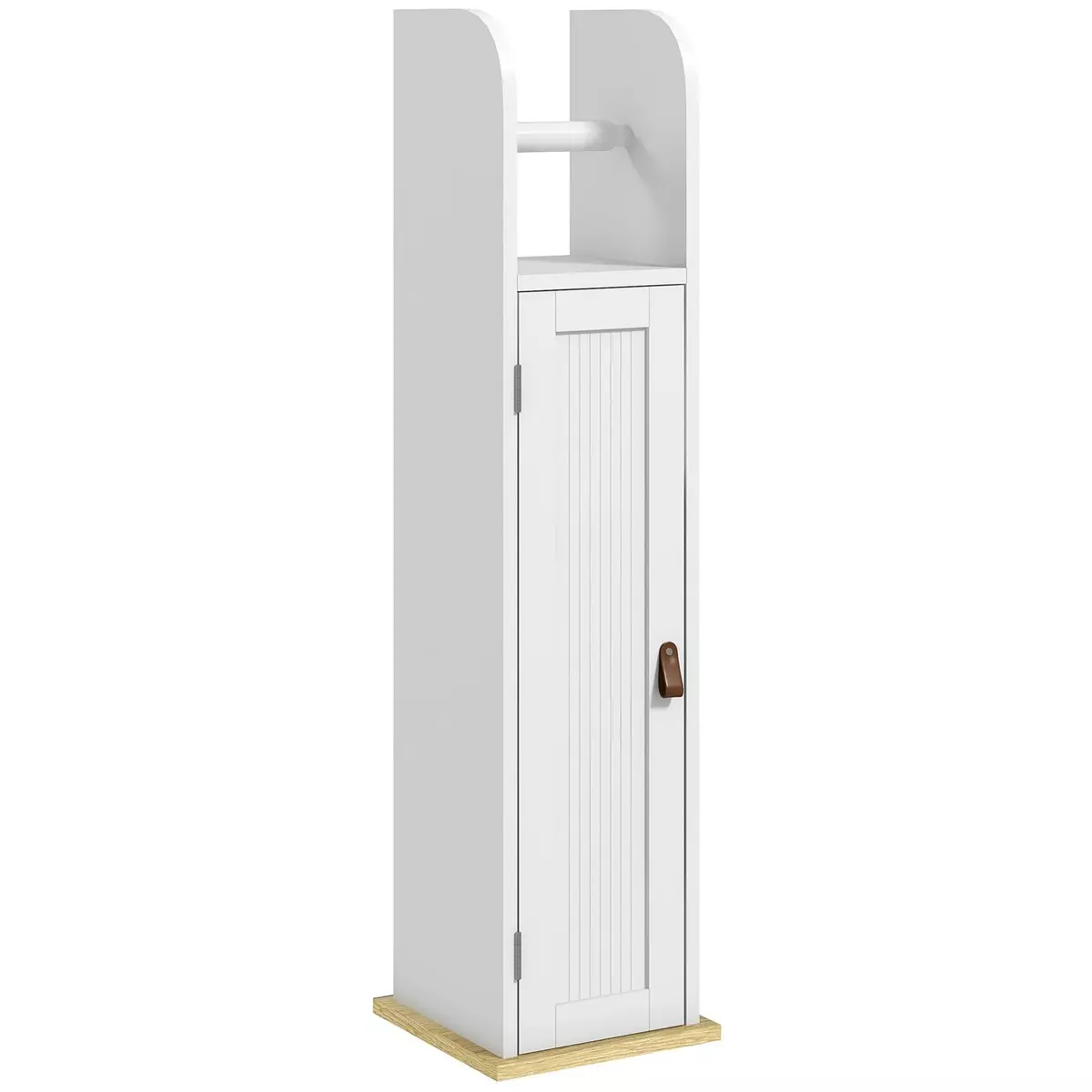KLEANKIN Support papier toilette - porte-papier toilette - armoire pour papier toilette - porte, 2 étagères, sortie papier blanc bois clair