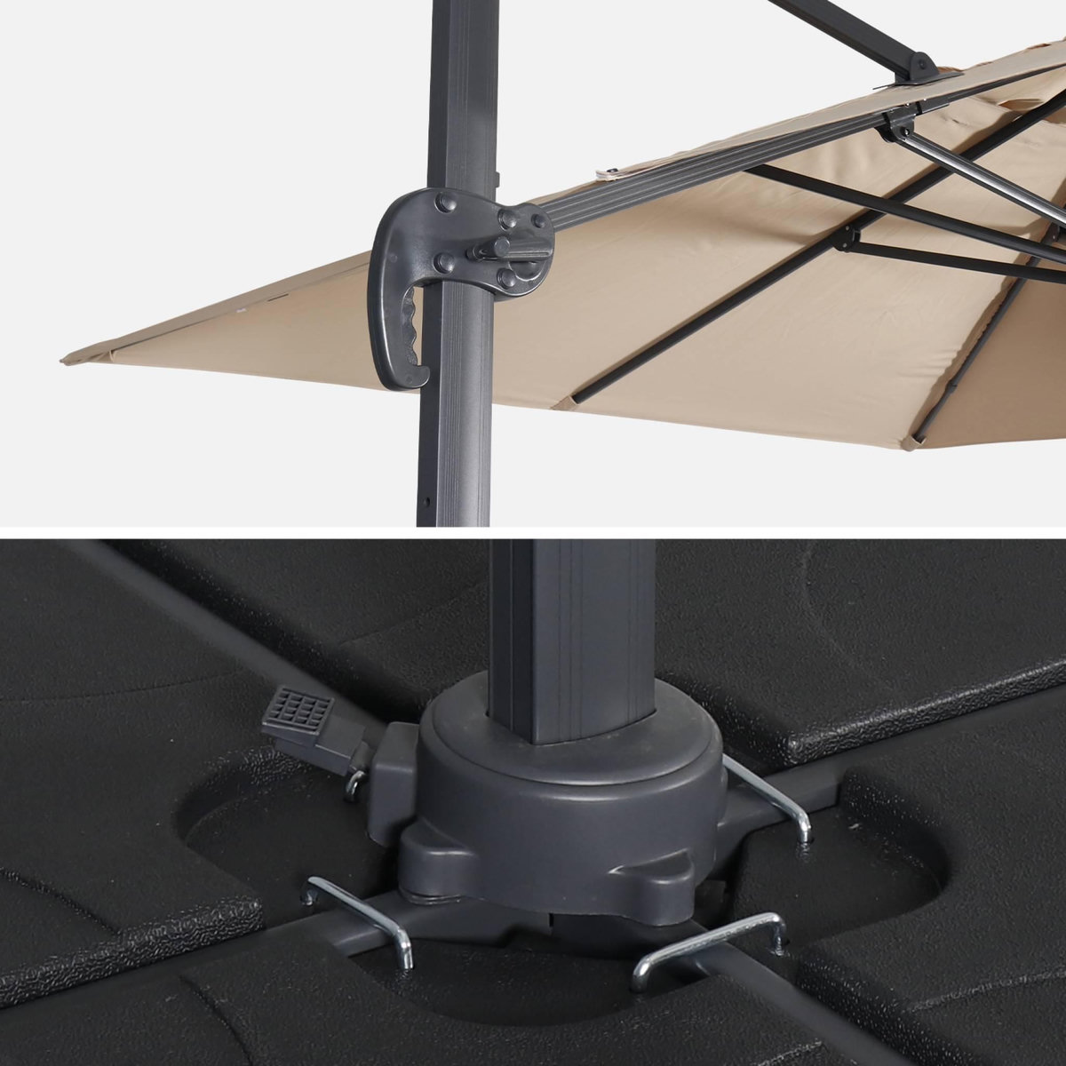 SWEEEK Parasol déporté rectangulaire 3x4 m - Wimereux - Parasol excentré inclinable dans 6 positions, rotatif à 360° + dalles à lester 50x50cm