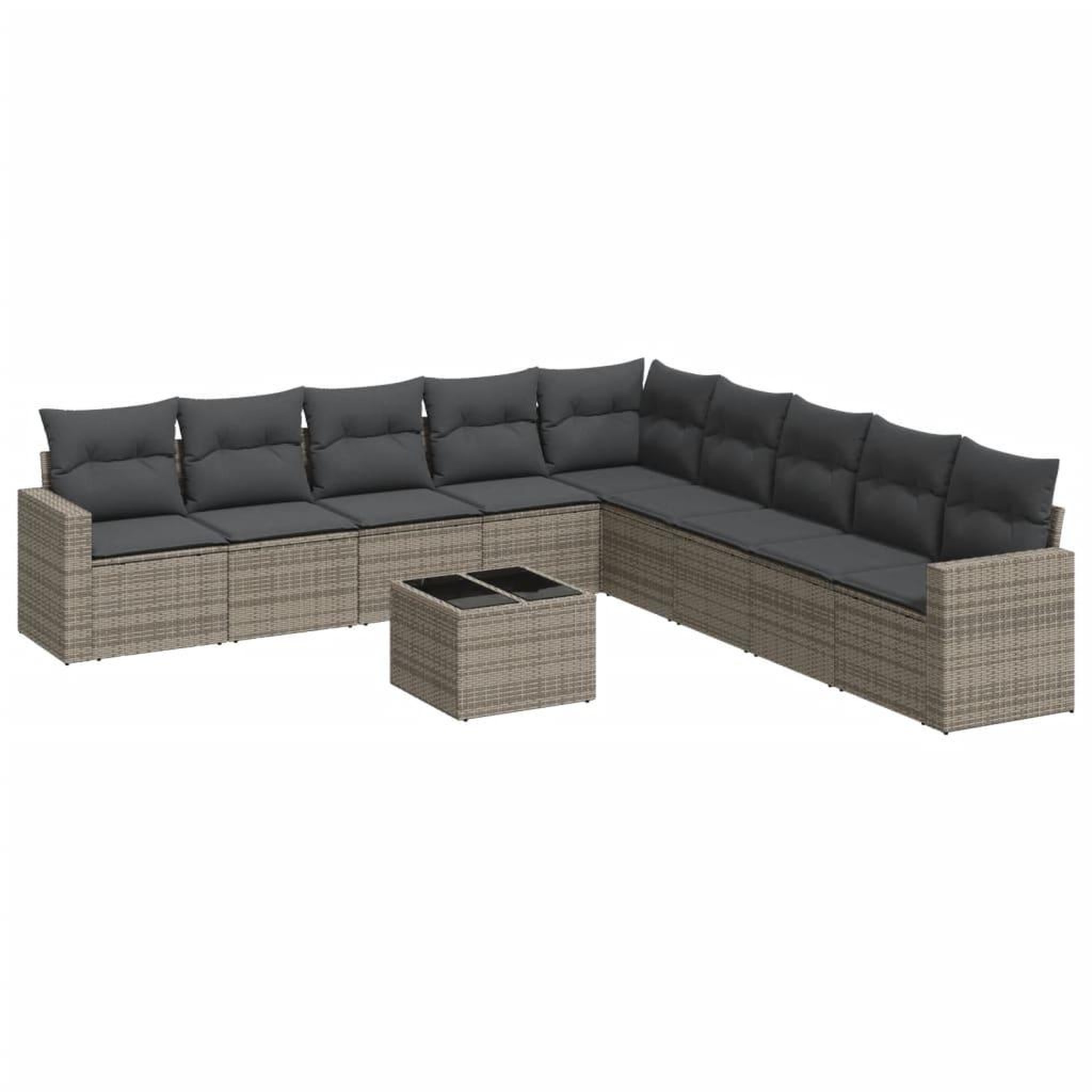 Voir la diapositive 2 : VIDAXL Salon de jardin avec coussins 10 pcs gris resine tressee
