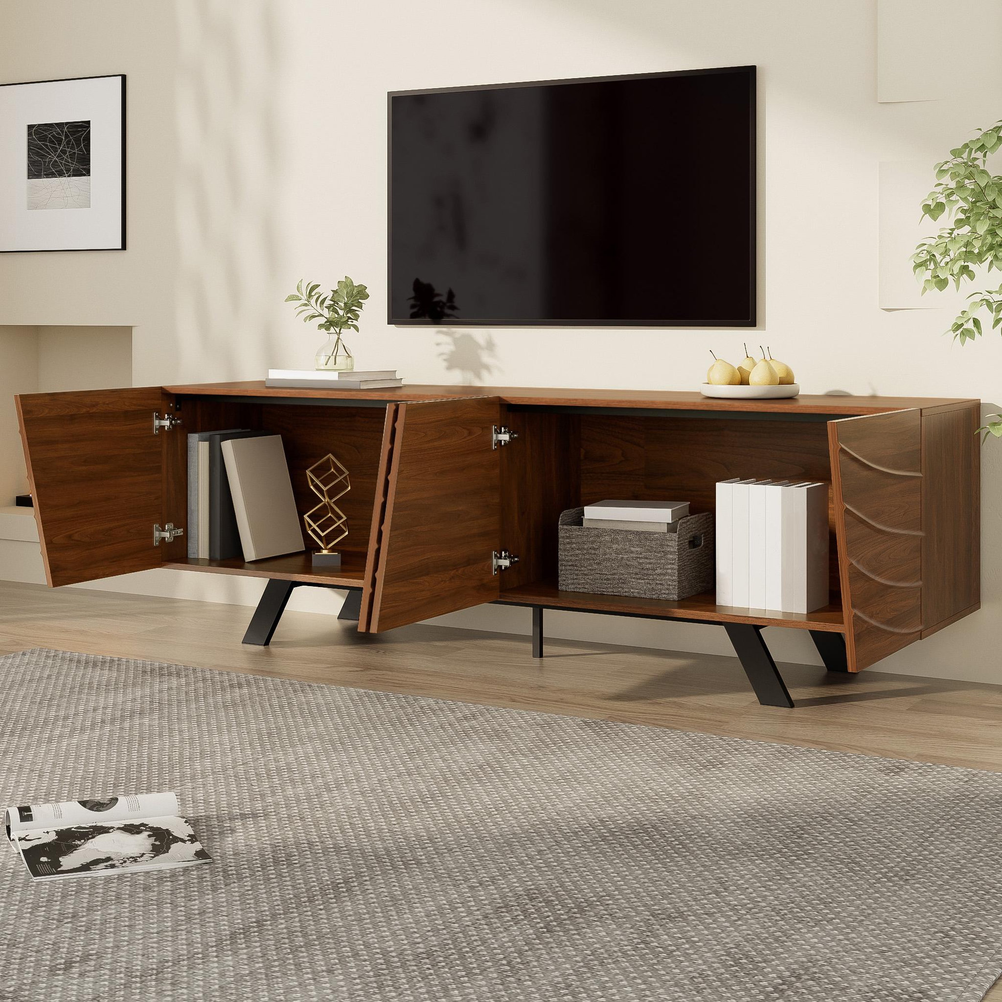Voir la diapositive 5 : MERAX Meuble tv noyer 160 cm mdf