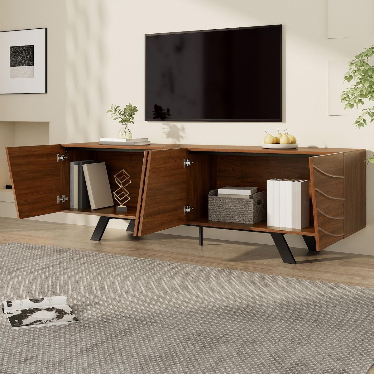 MERAX Meuble tv noyer 160 cm mdf