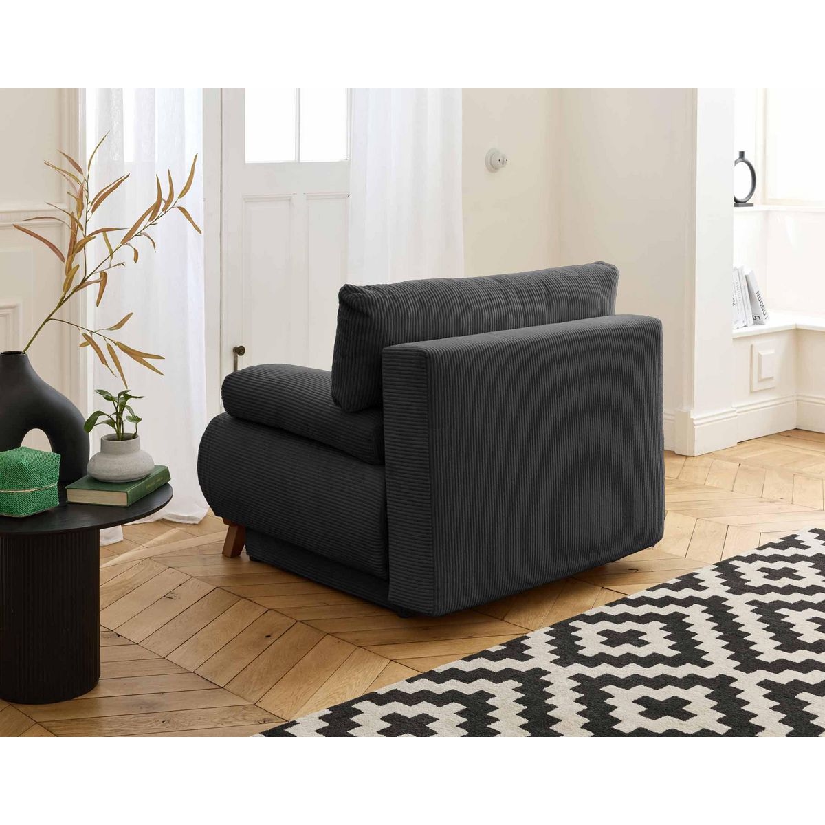 BEST MOBILIER Cristal - fauteuil - convertible avec coffre - en velours côtelé