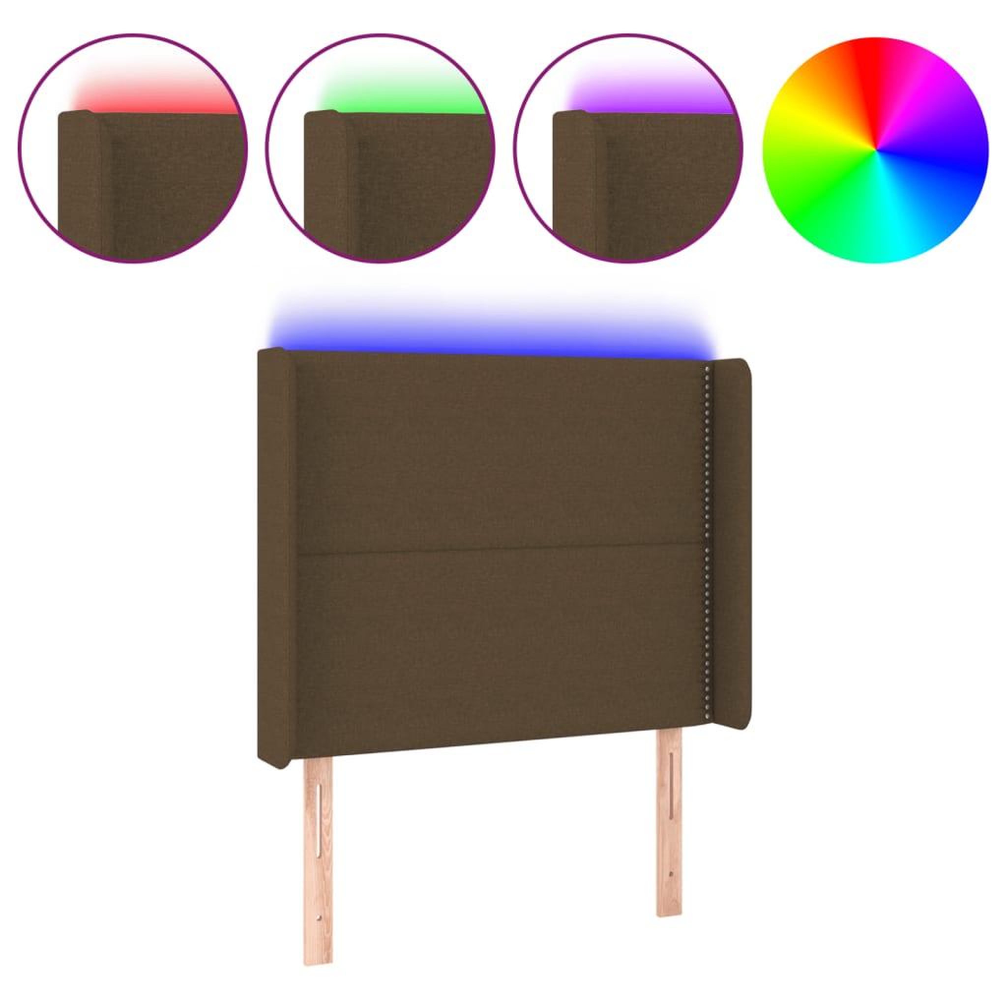 Voir la diapositive 2 : VIDAXL Tete de lit a LED Marron fonce 103x16x118/128 cm Tissu