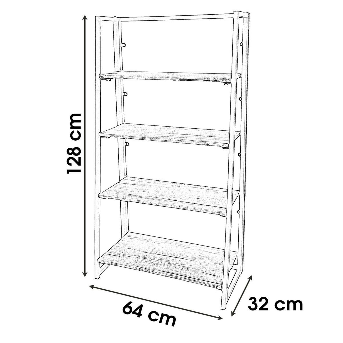 DIVERS Etagère bibliothèque indus pliable Dock - L. 64 x H. 128 cm - Noir
