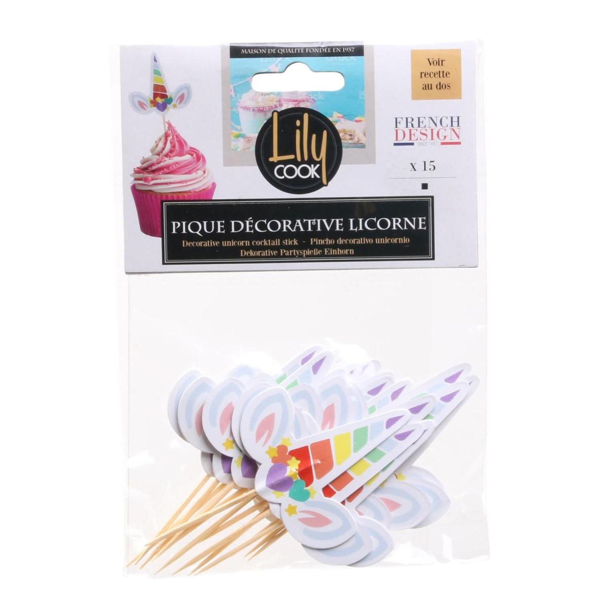Lily Cook Lot de 15 Piques Déco  Licorne  8cm Multicolore