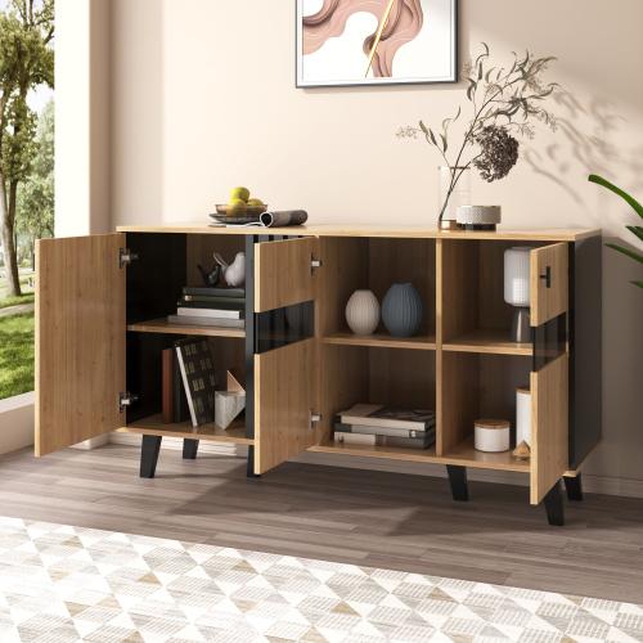 Voir la diapositive 5 : MERAX Buffet 3 porte(s) 0 tiroir(s) - 140 cm naturel led panneau de particules