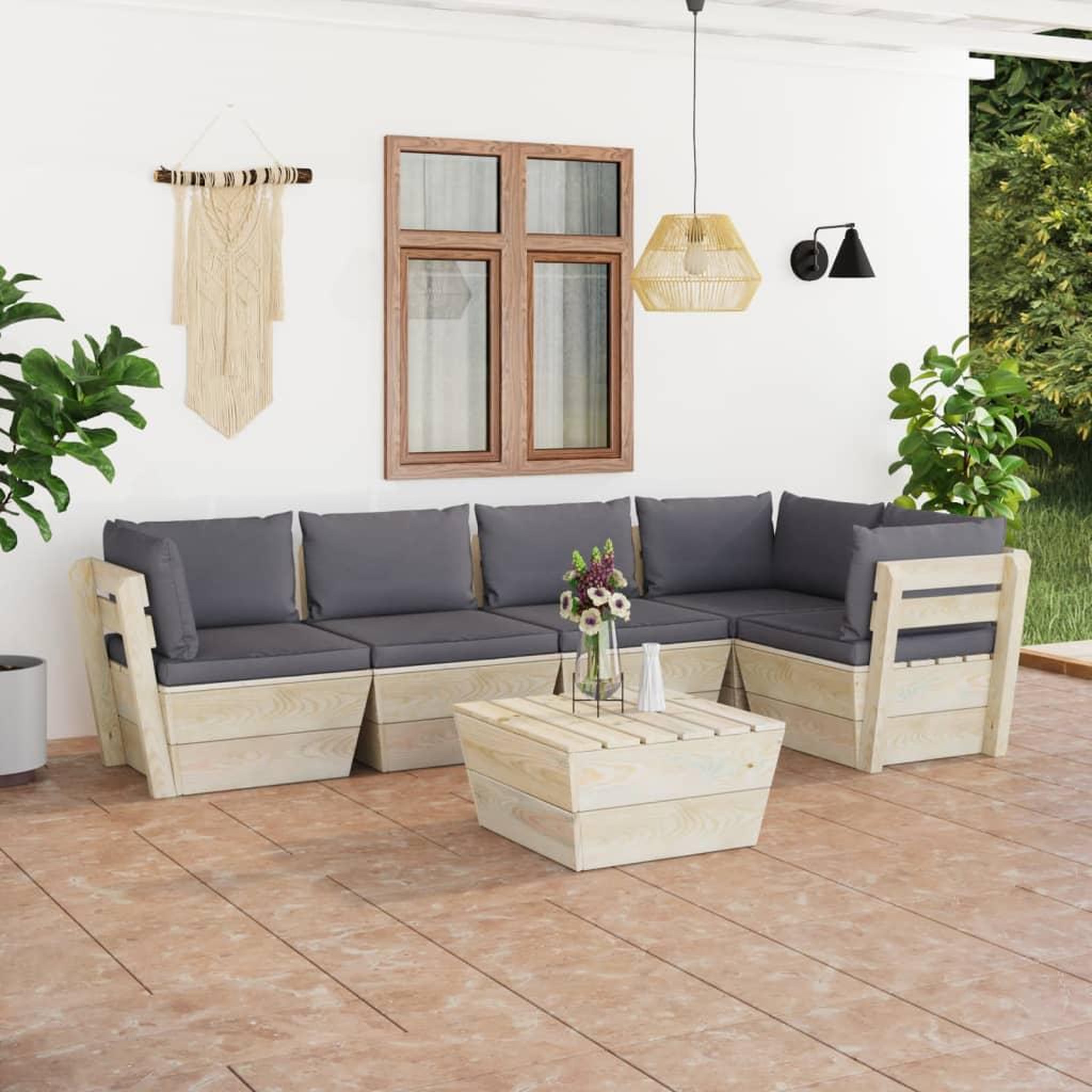 Voir la diapositive 1 : VIDAXL Salon de jardin palette 6 pcs avec coussins bois d'epicea