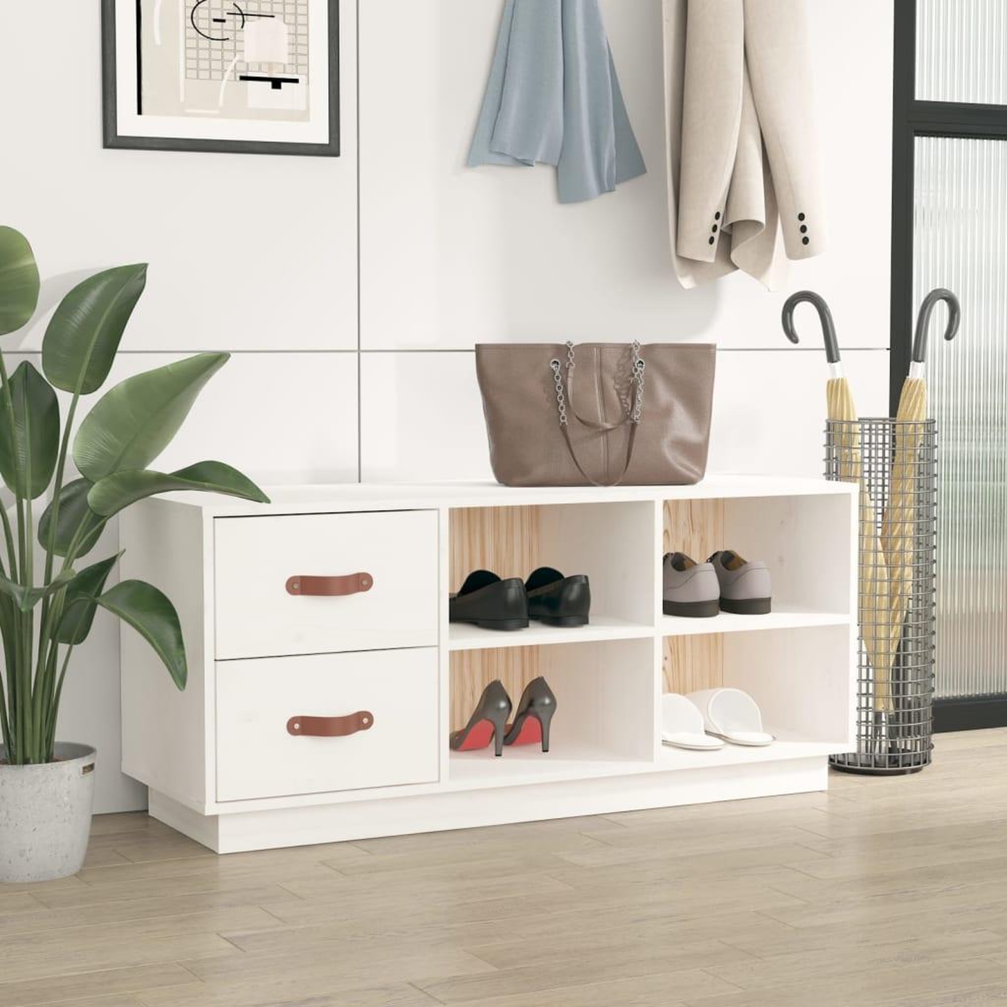 Voir la diapositive 3 : VIDAXL Banc a chaussures Blanc 100x34x45 cm Bois de pin massif