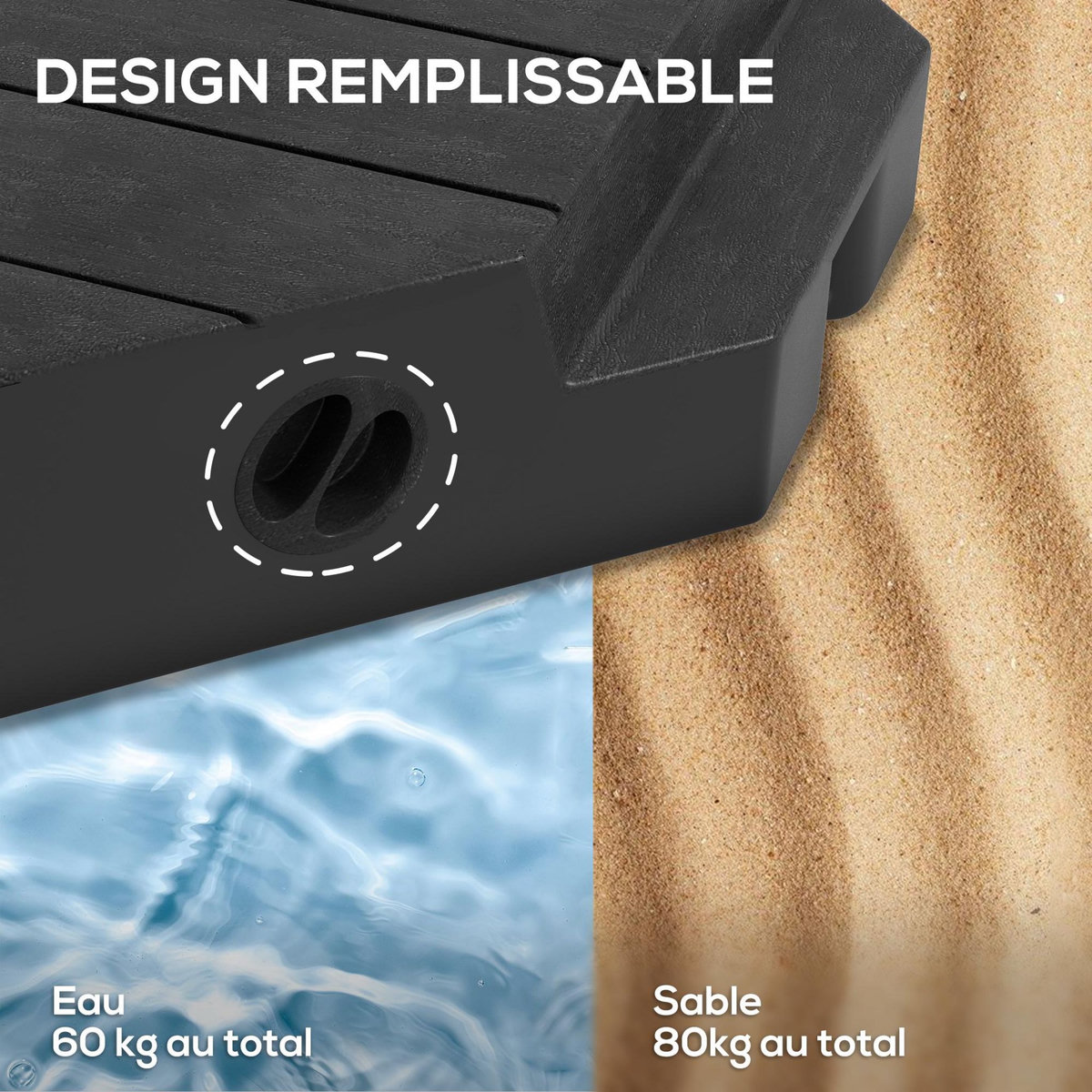 OUTSUNNY Lot de 4 dalles de lestage parasol déporté piètement croix - à lester eau ou sable - HDPE noir