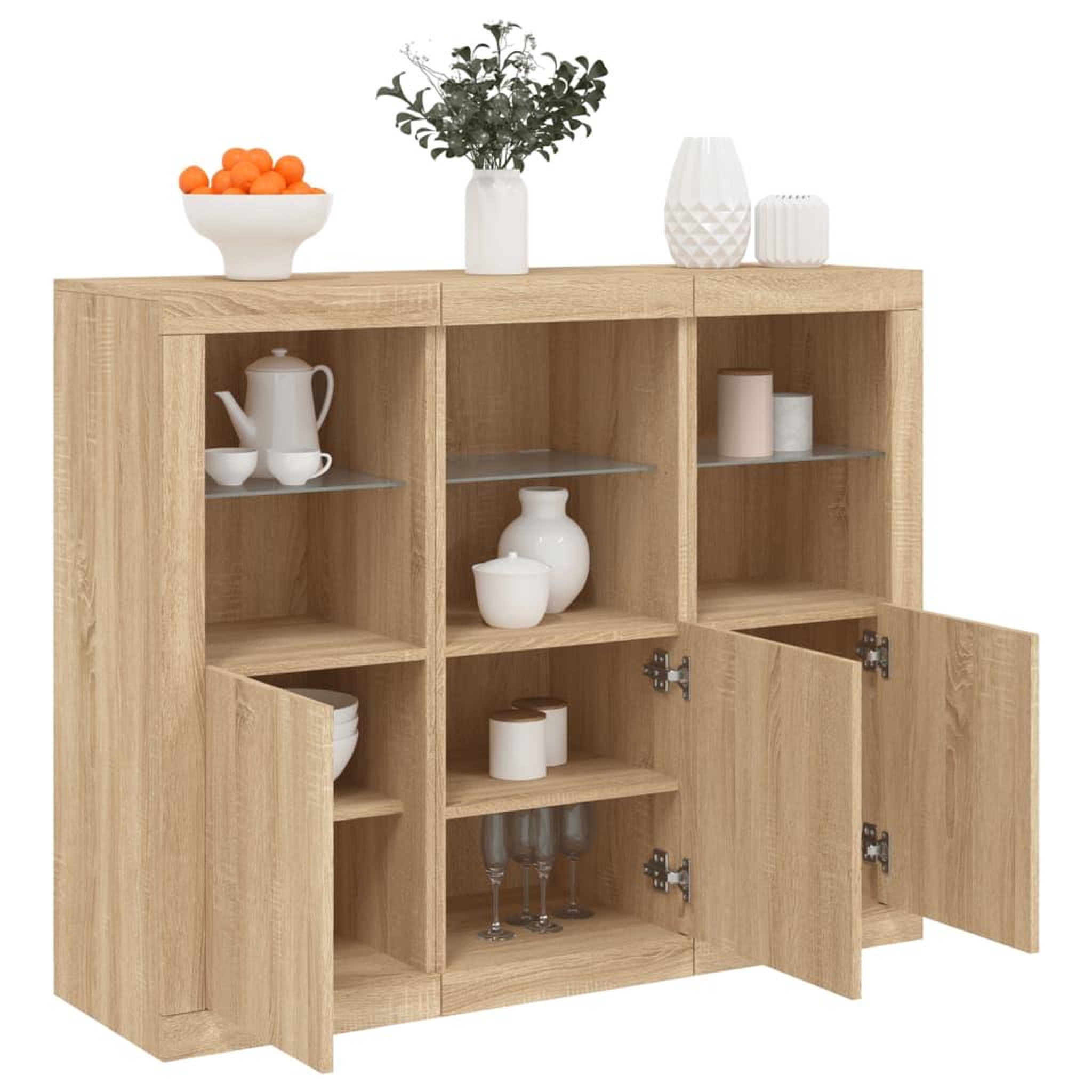 VIDAXL Buffets avec lumieres LED 3 pcs chene sonoma bois d'ingenierie
