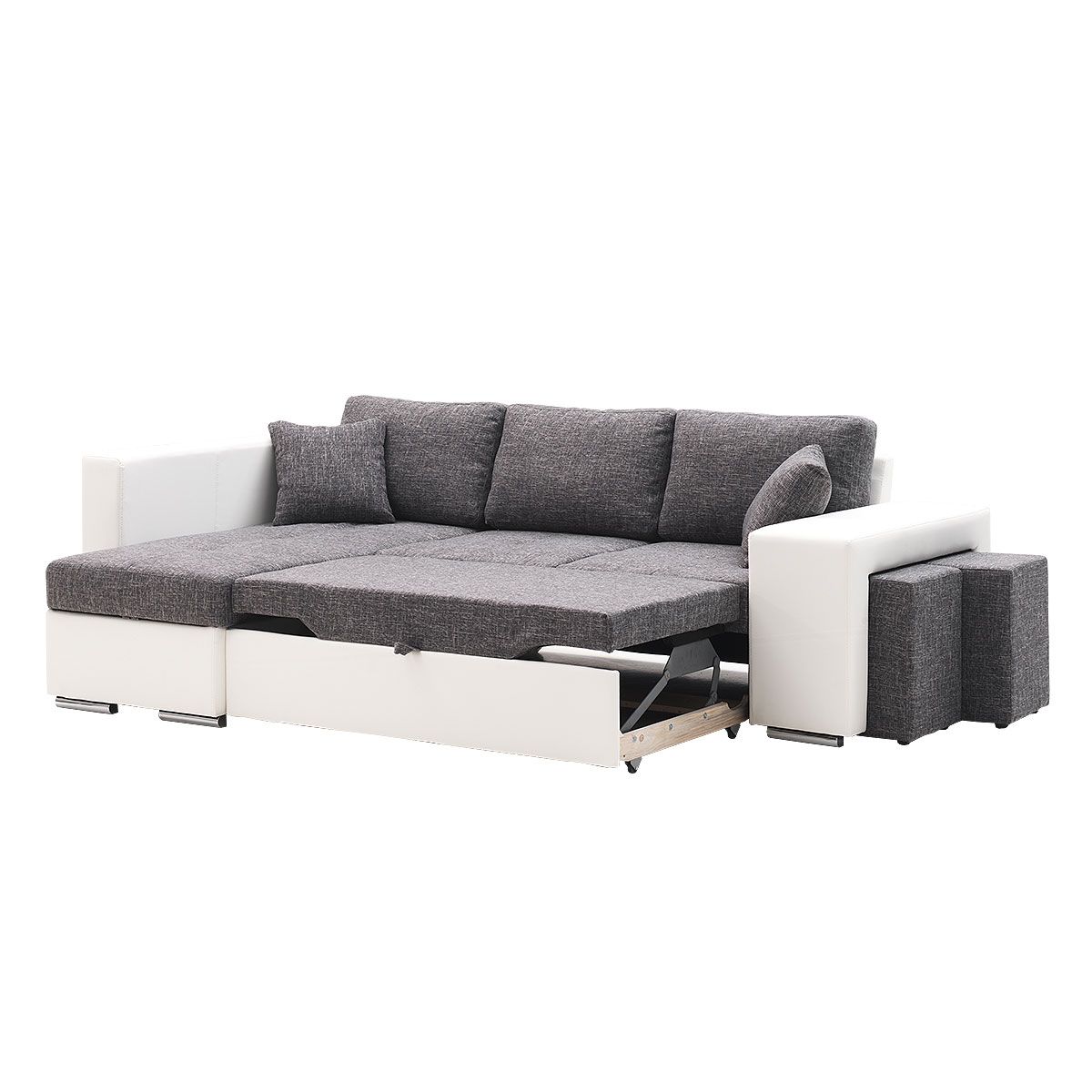 Canapé d'angle gauche convertible + 2 poufs RIGA