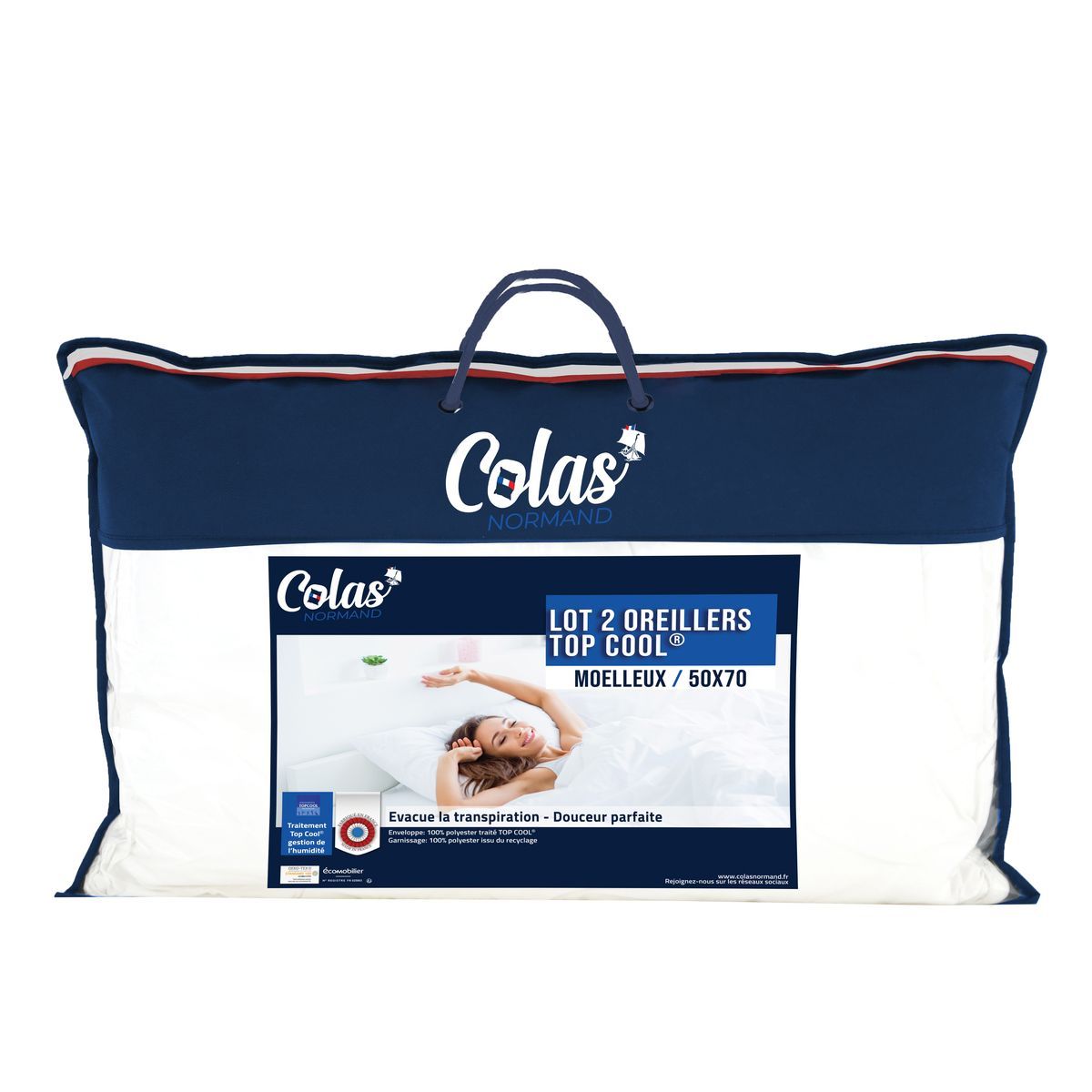 COLAS NORMAND Lot de 2 Oreillers confort Moelleux Polyester TOP COOL