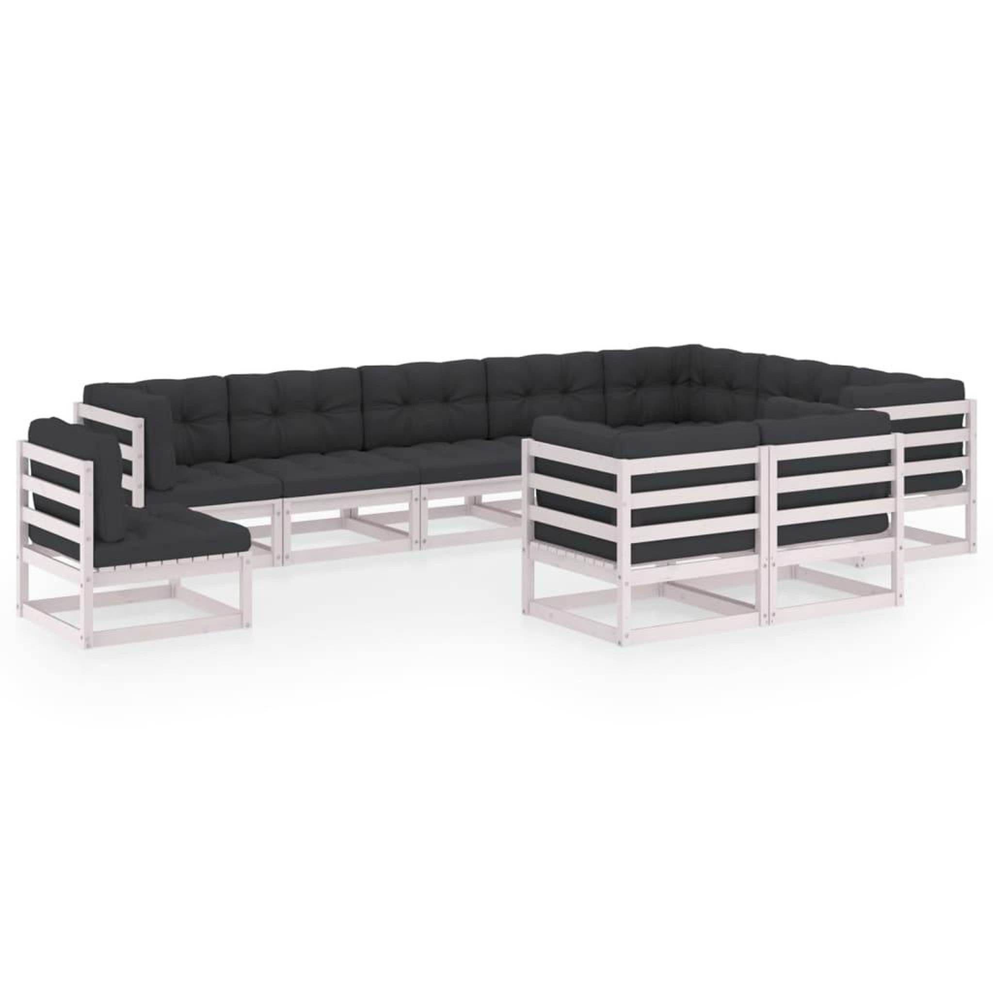 Voir la diapositive 1 : VIDAXL Salon de jardin 10 pcs avec coussins Blanc Bois de pin massif