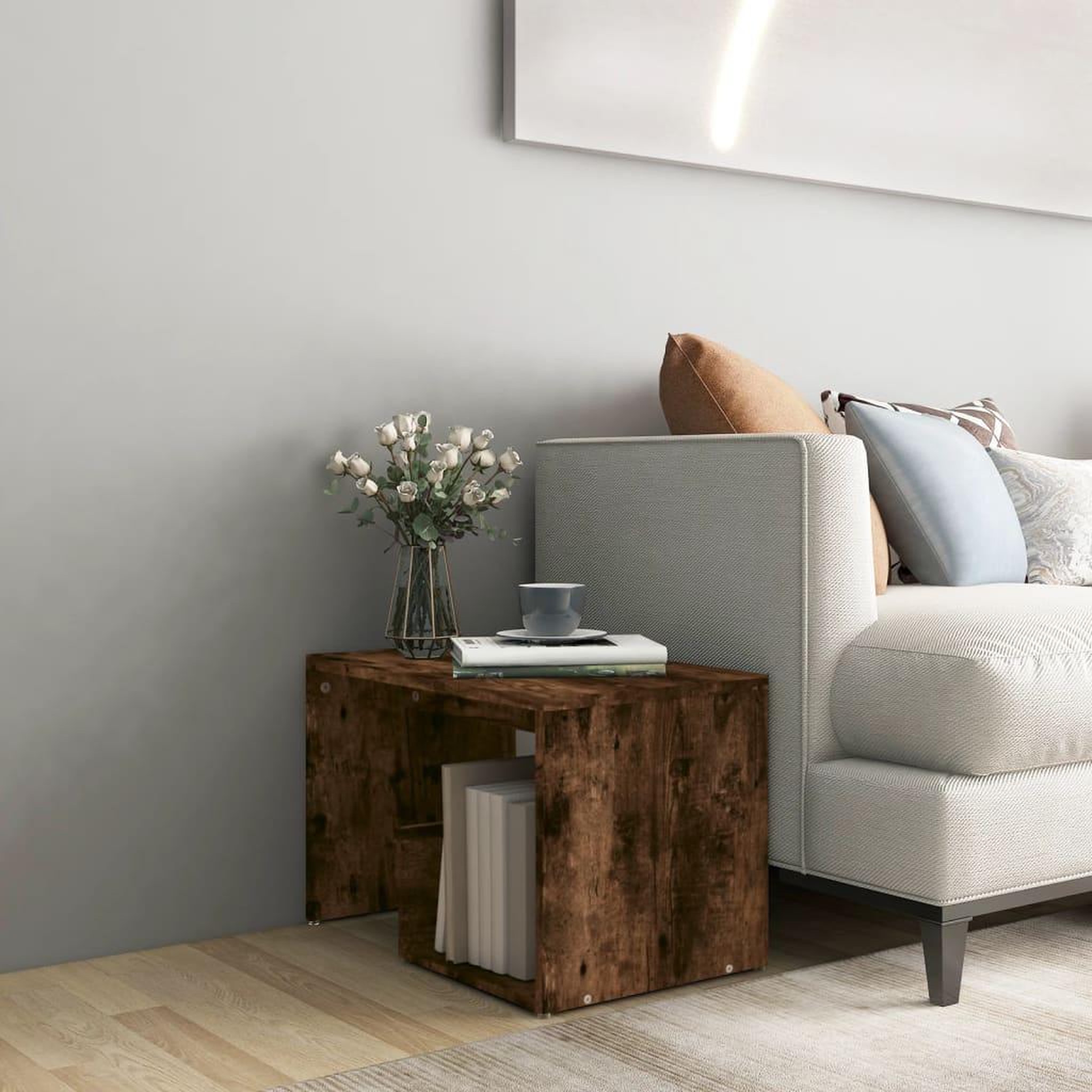 Voir la diapositive 1 : VIDAXL Table d'appoint Chene fume 59x36x38 cm Bois d'ingenierie