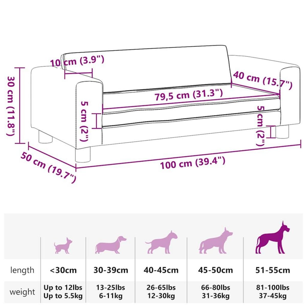 VIDAXL Lit pour chien avec extension marron 100x50x30 cm velours