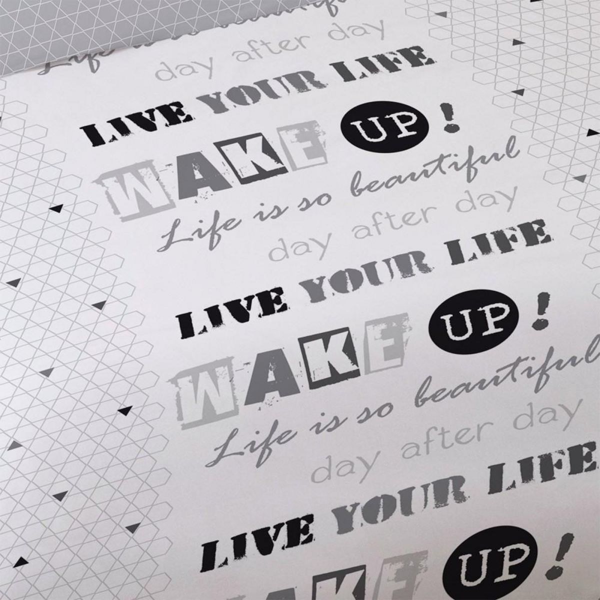 Dourev Housse de couette 200x200 Wake up + 2 taies coton 52 fils