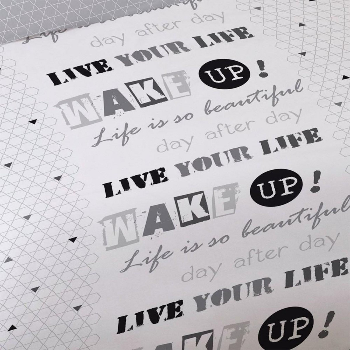 Dourev Housse de couette 200x200 Wake up + 2 taies coton 52 fils