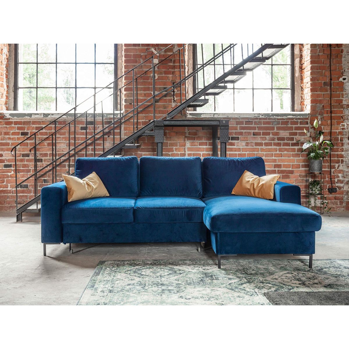 BEST MOBILIER Lilly - canapé d'angle droit - 4 places - convertible avec coffre - en velours