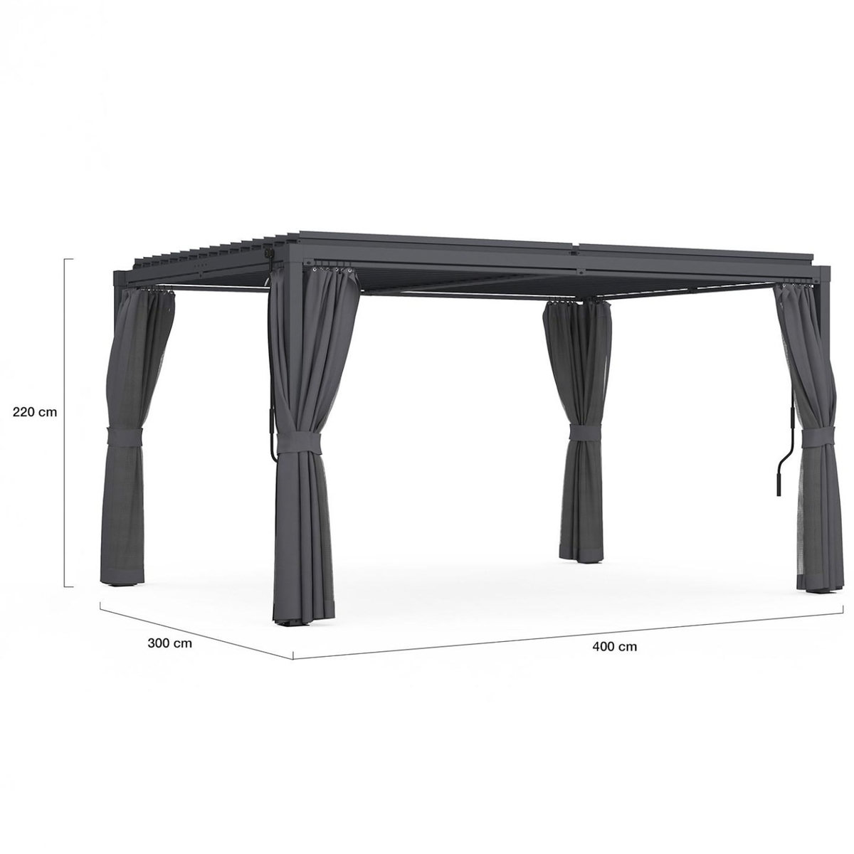 ID MARKET Pergola bioclimatique lames orientables acier 3x4 M rideaux et moustiquaire gris anthracite