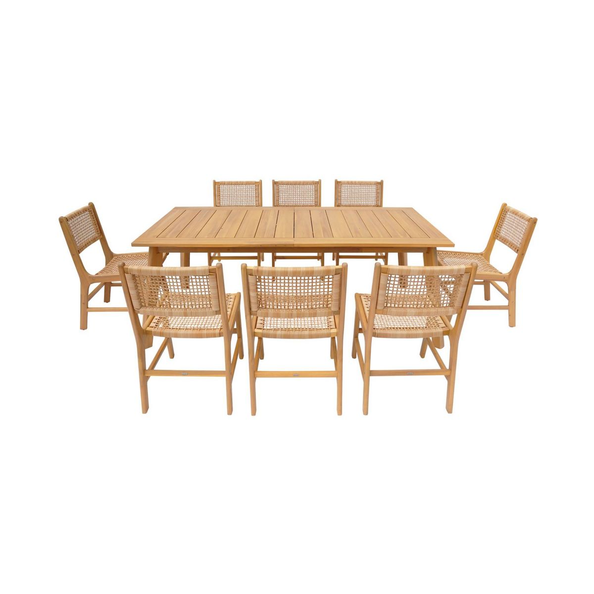 SWEEEK Table de jardin extensible bois d'acacia + 8 assises Palena + Ocara 200/275 x 100 x 75 cm naturel