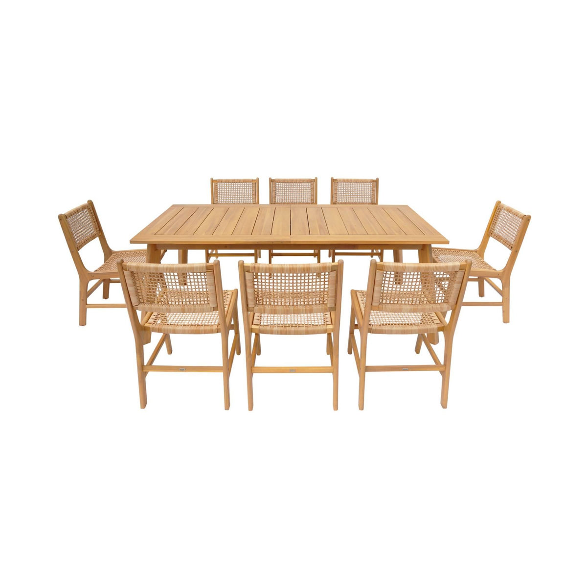 SWEEEK Table de jardin extensible bois d'acacia + 8 assises Palena + Ocara 200/275 x 100 x 75 cm naturel