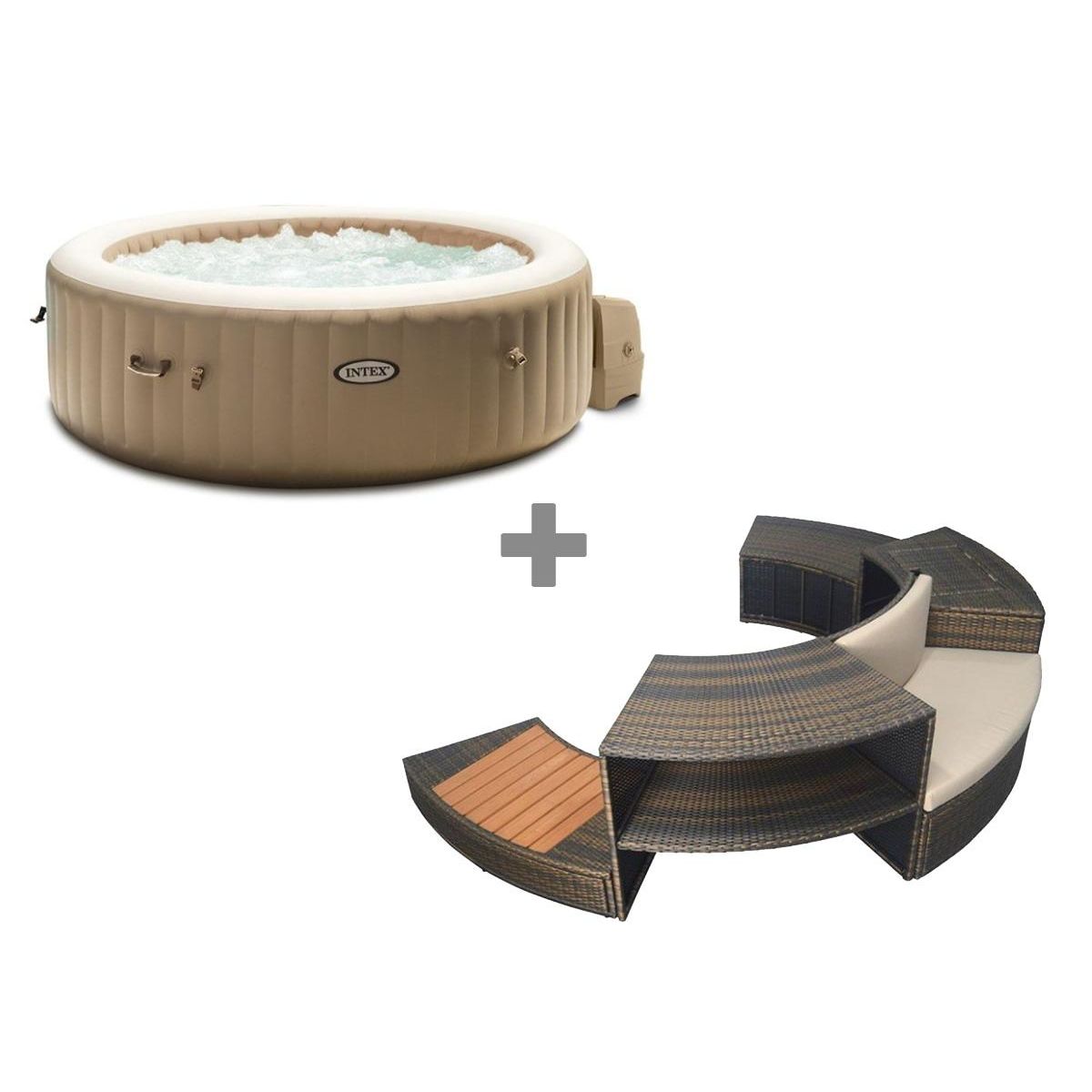 INTEX Pack spa gonflable Intex PureSpa Sahara rond Bulles 4 places + Ensemble mobilier