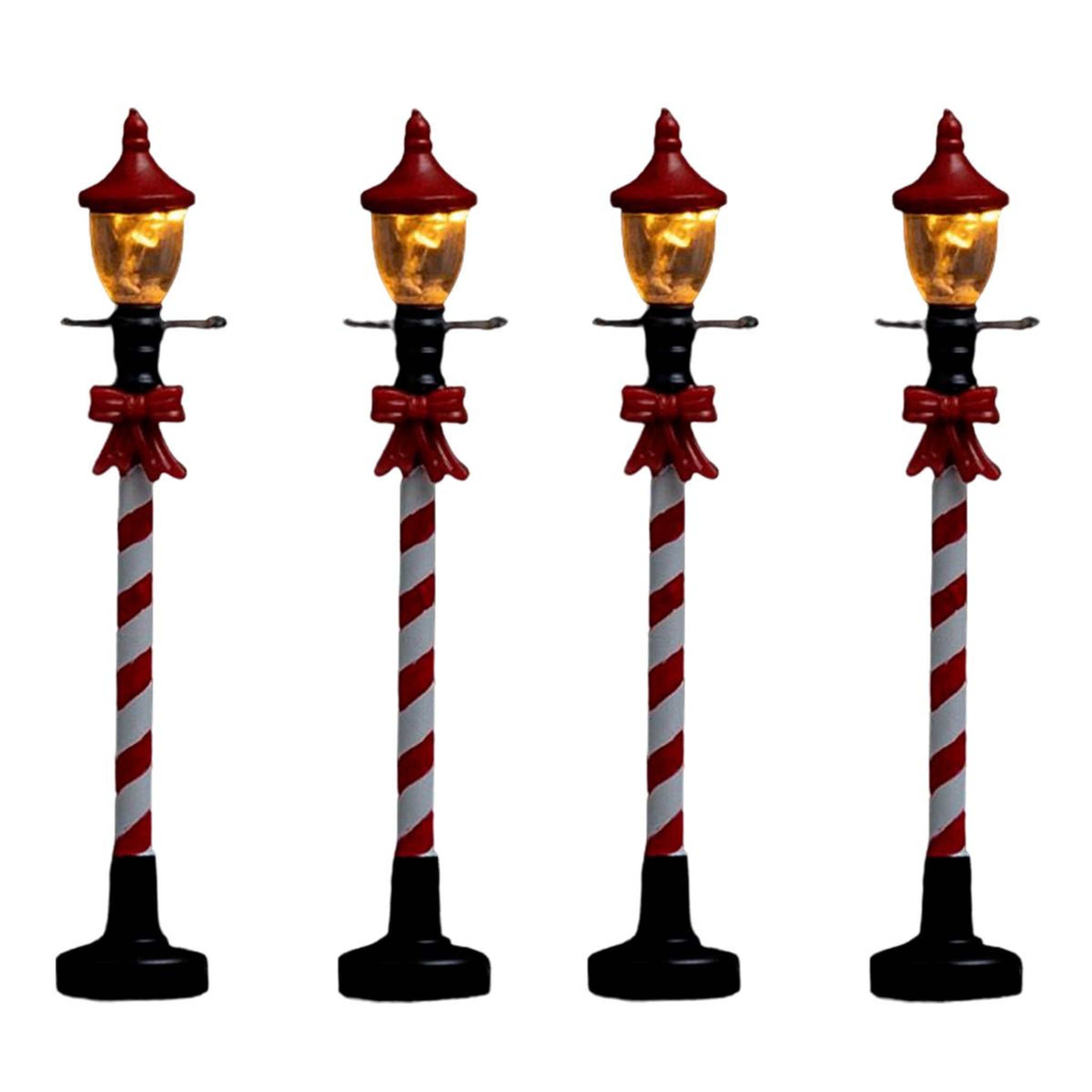 FEERIC LIGHT & CHRISTMAS Lot de 4 lampadaires à led  village  10cm rouge